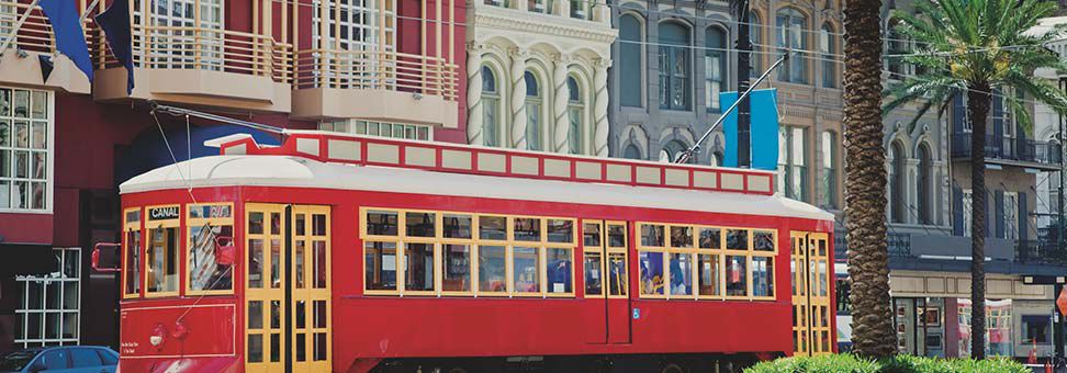 Red and yellow trolley in New Orleans