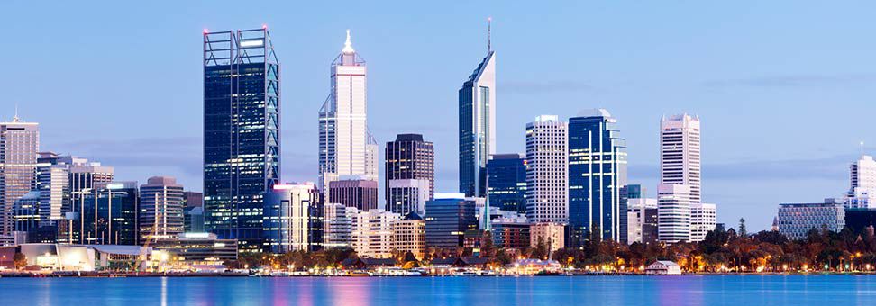 looking across the water at the Perth city skyline 
