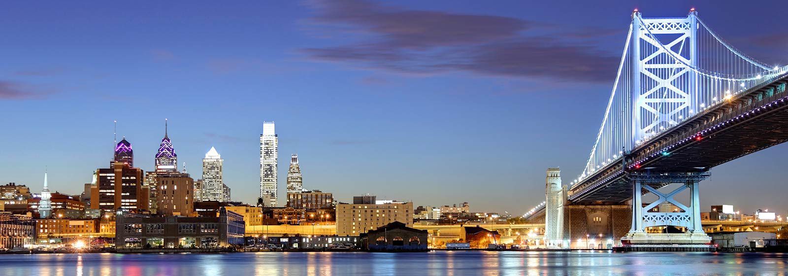 Vista del atardecer del horizonte de Filadelfia
