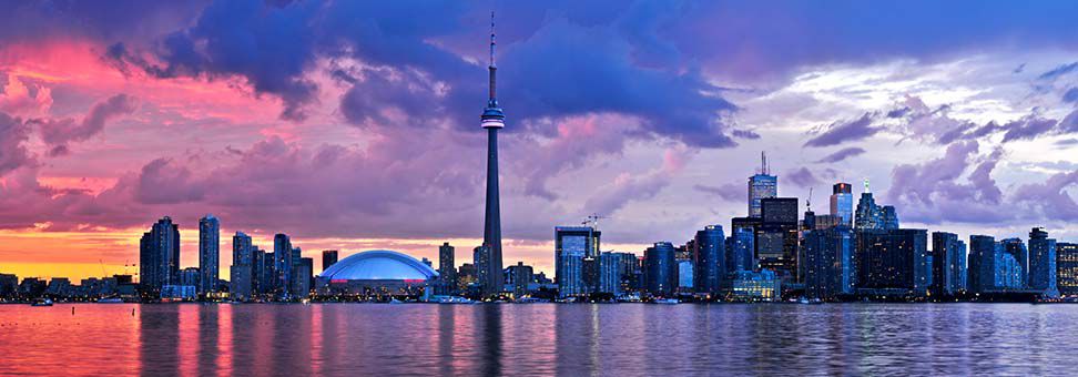 View of the skyline of Toronto at sunset