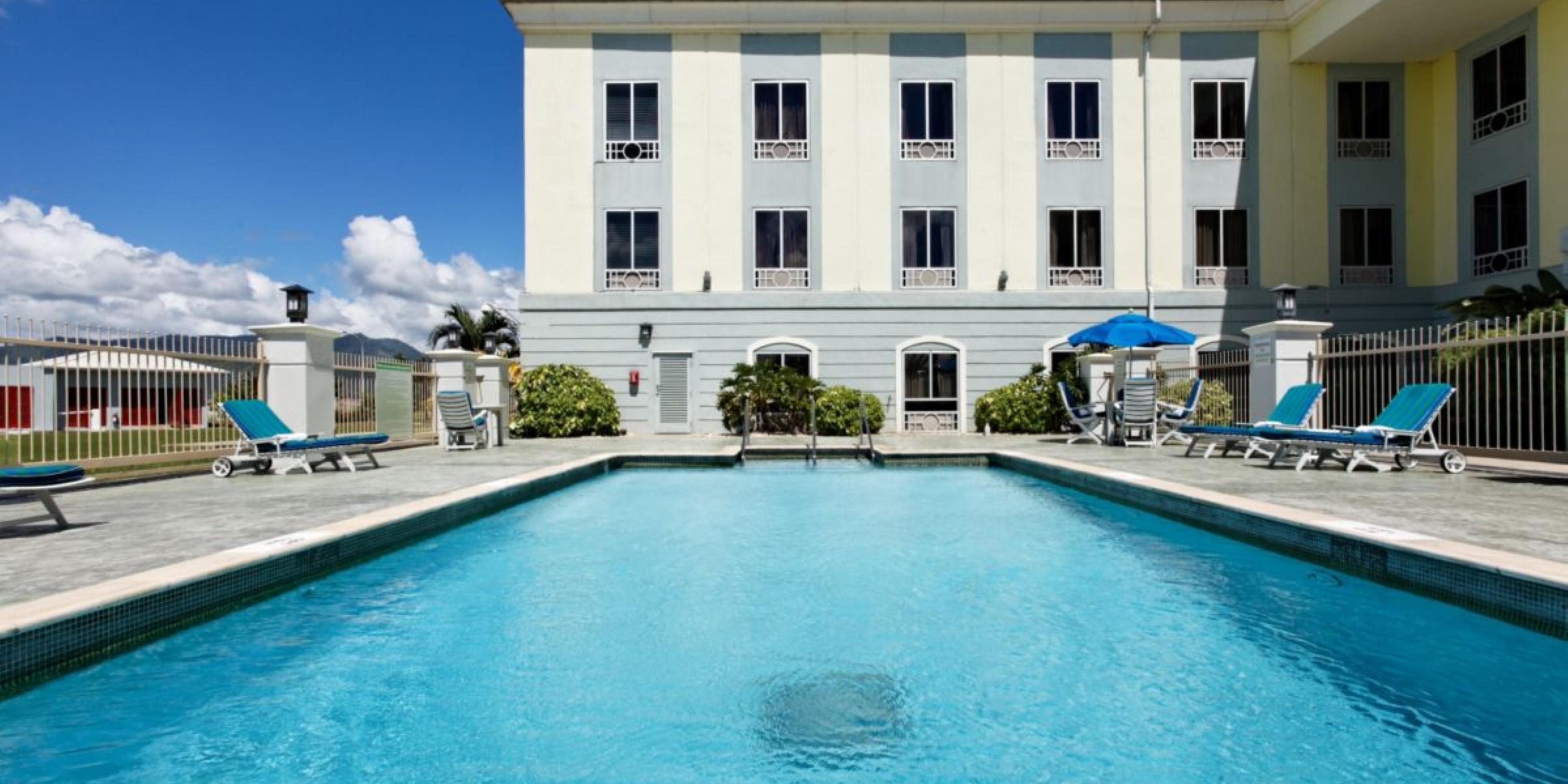 Pool side view of hotel