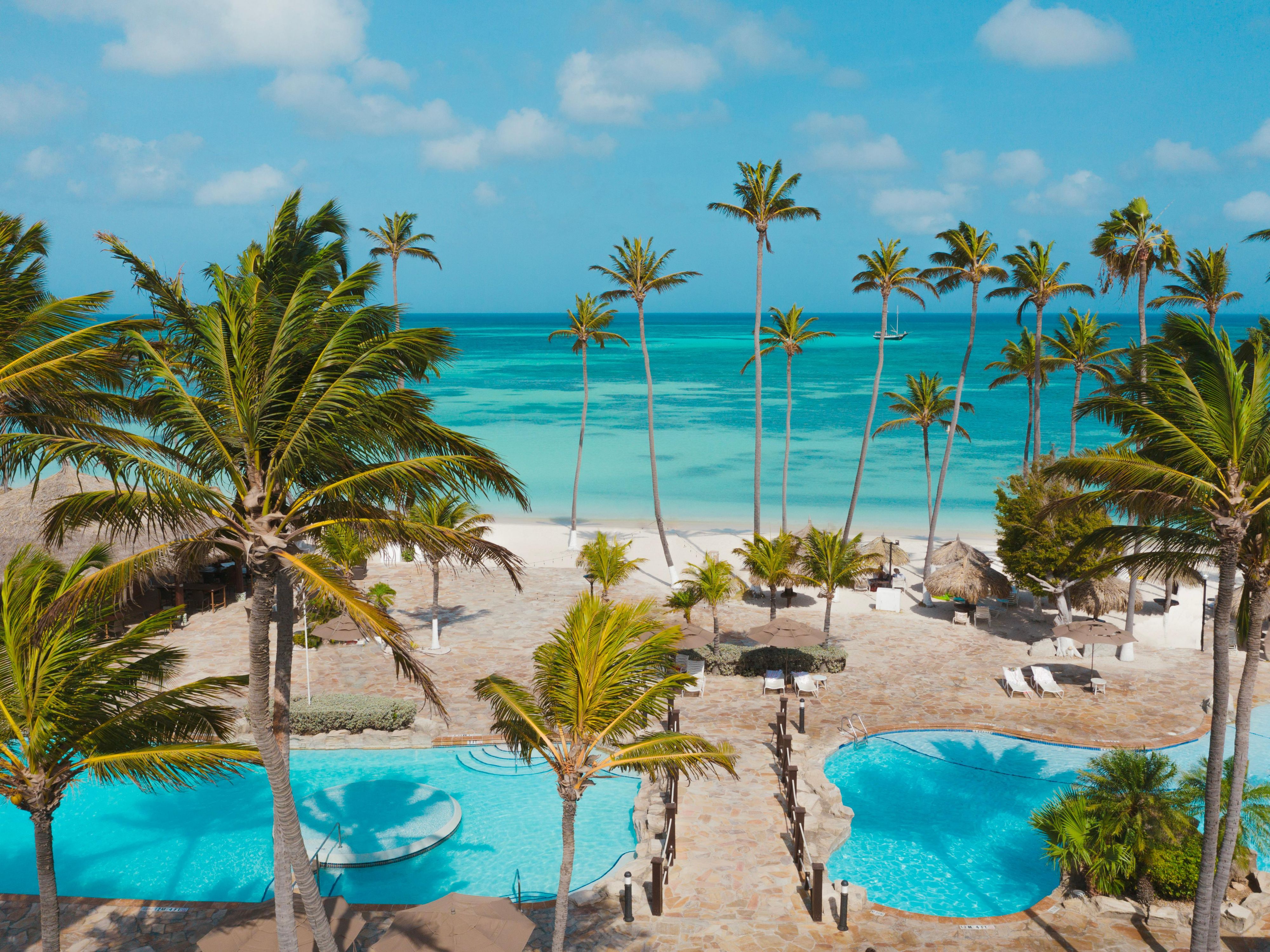 View of beach and Palm Trees at the Holiday Inn Resort Aruba-Beach Resort & Casino