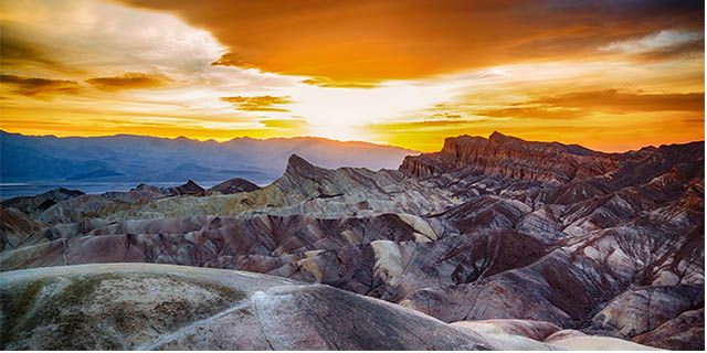 View across the valley of Death Valley National Park at sunset
