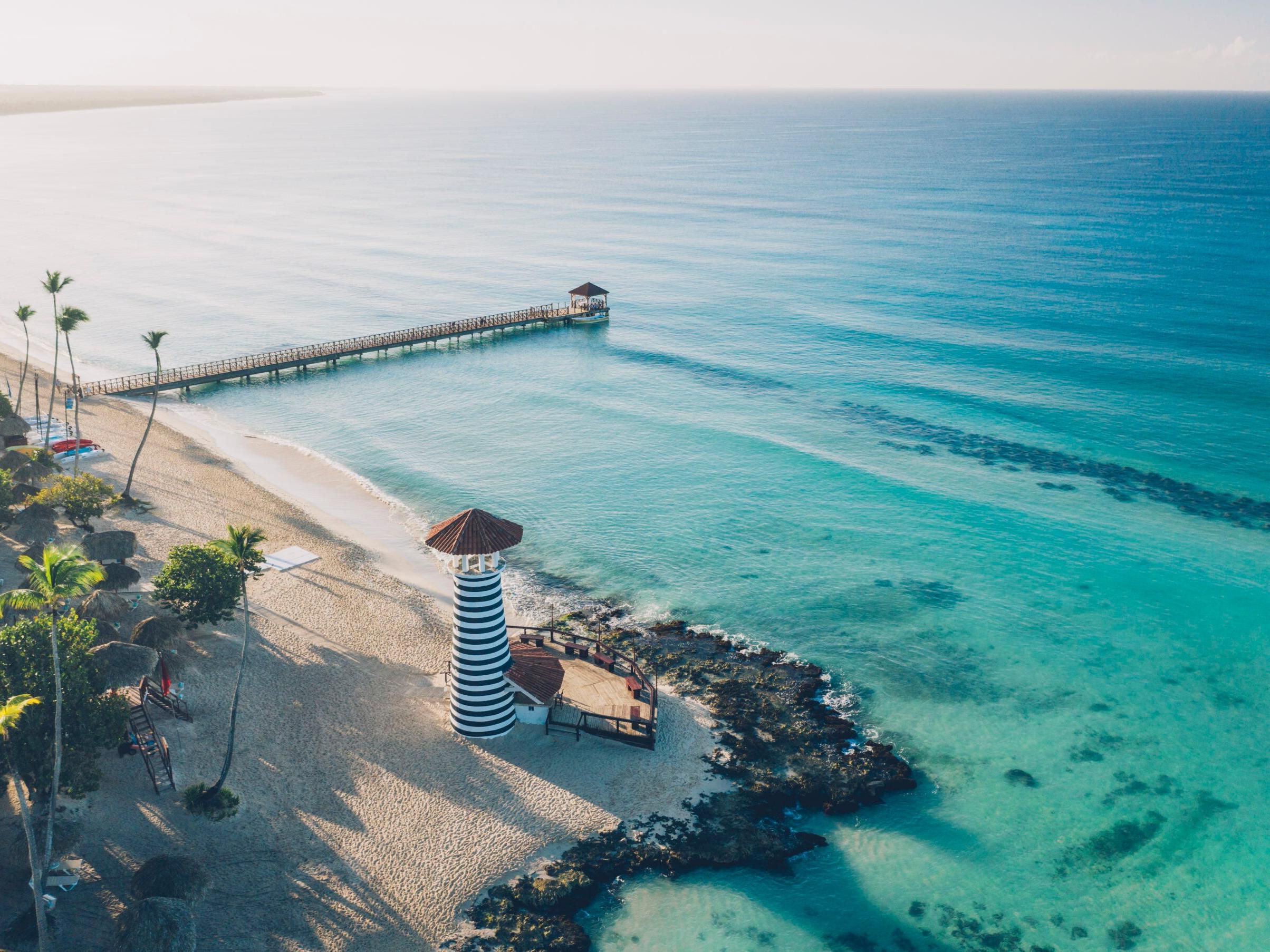 View of resort beach and lighthouse