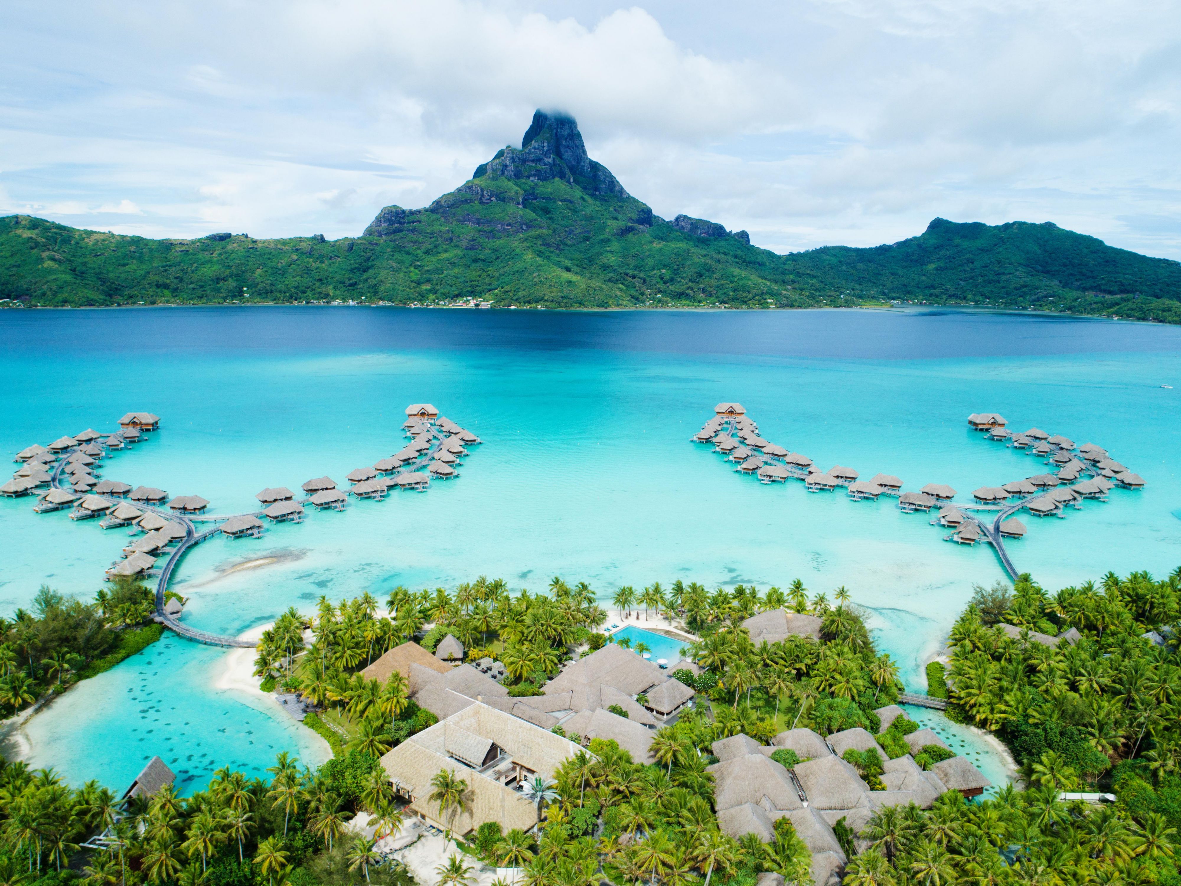View of resort and beach in Bora Bora