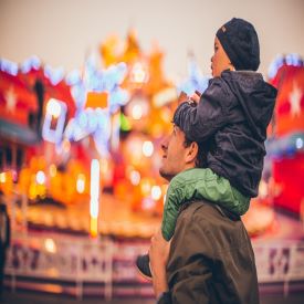 Father and son at theme park