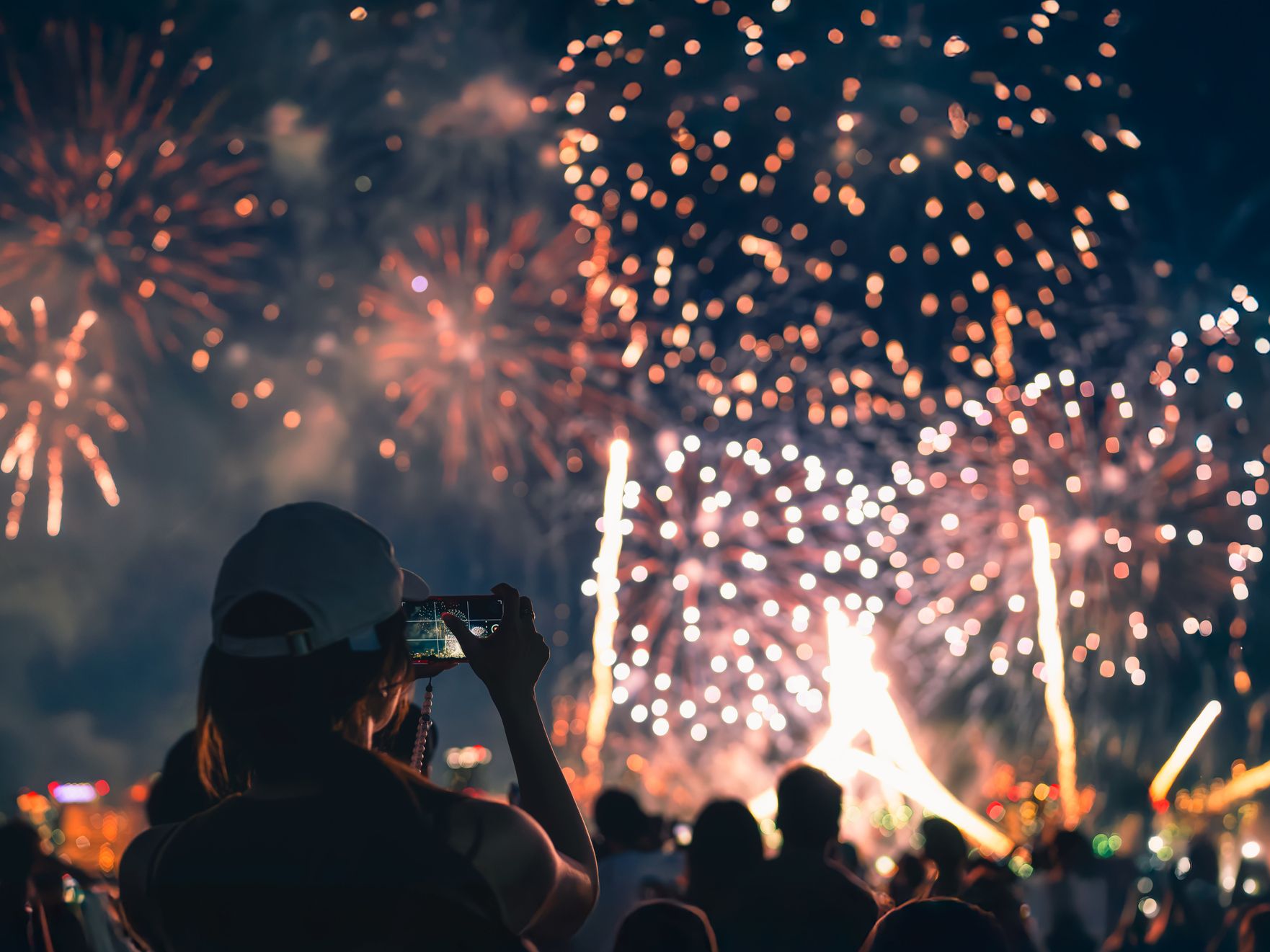 Watching fireworks at an event. 