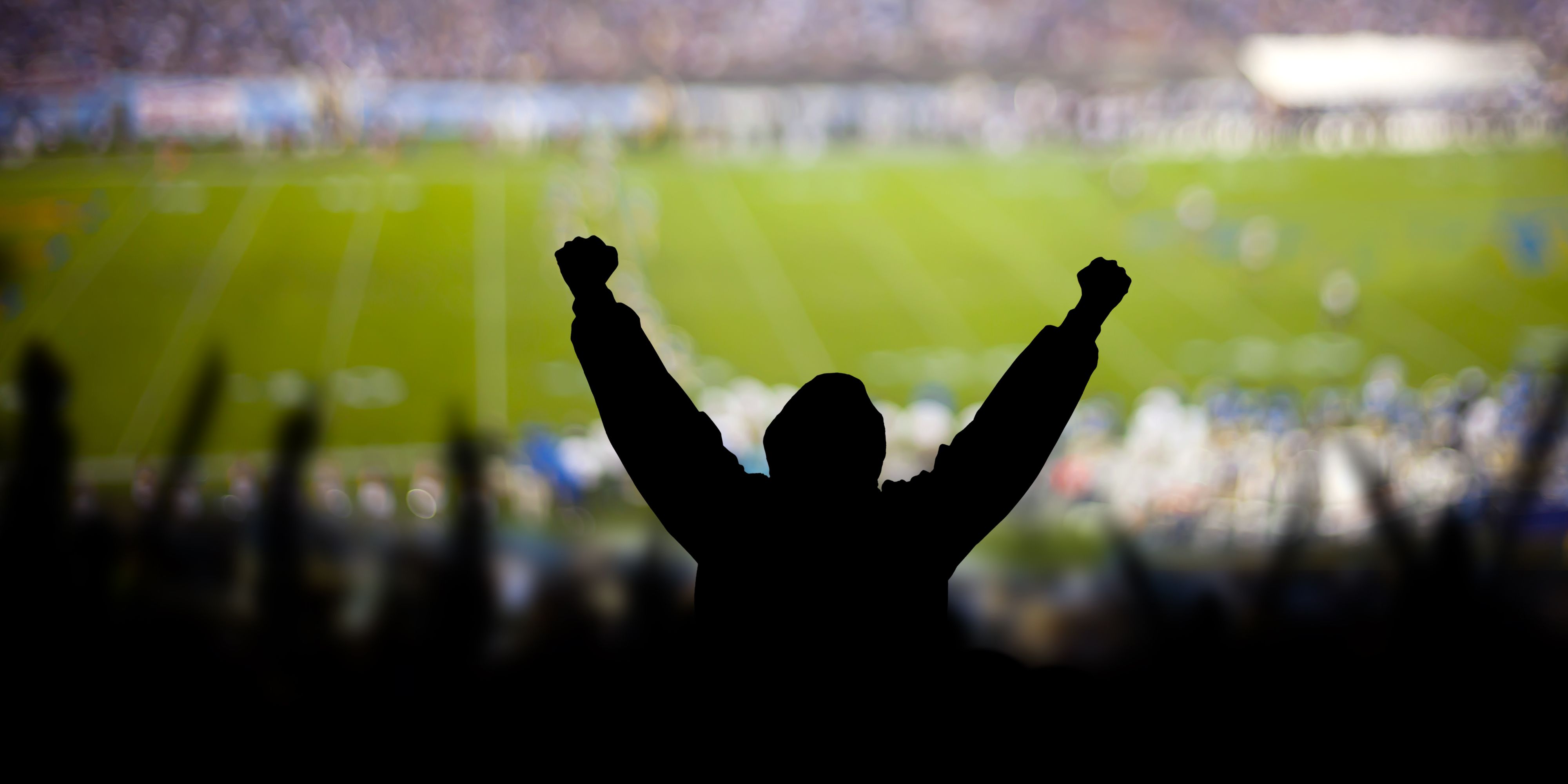 Football fan celebrating at a game.