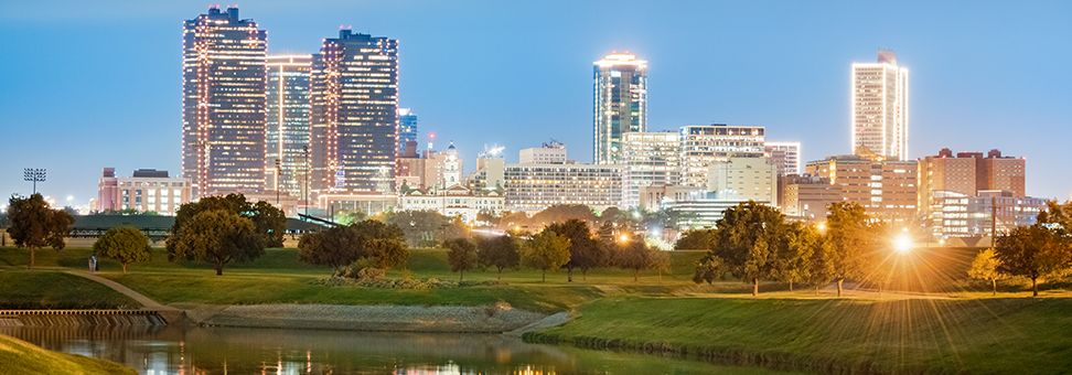 View of FortWorth skyline at sunset