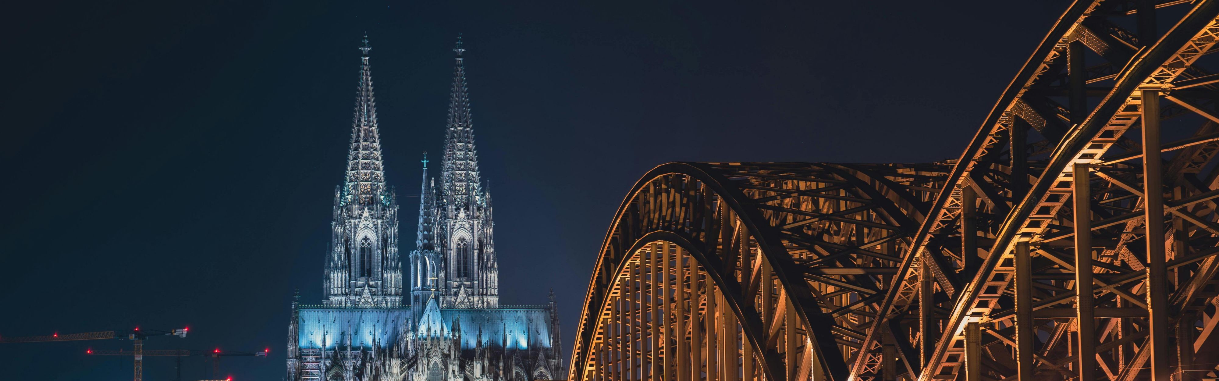 Magical night view of Cologne Cathedral and the Rhine