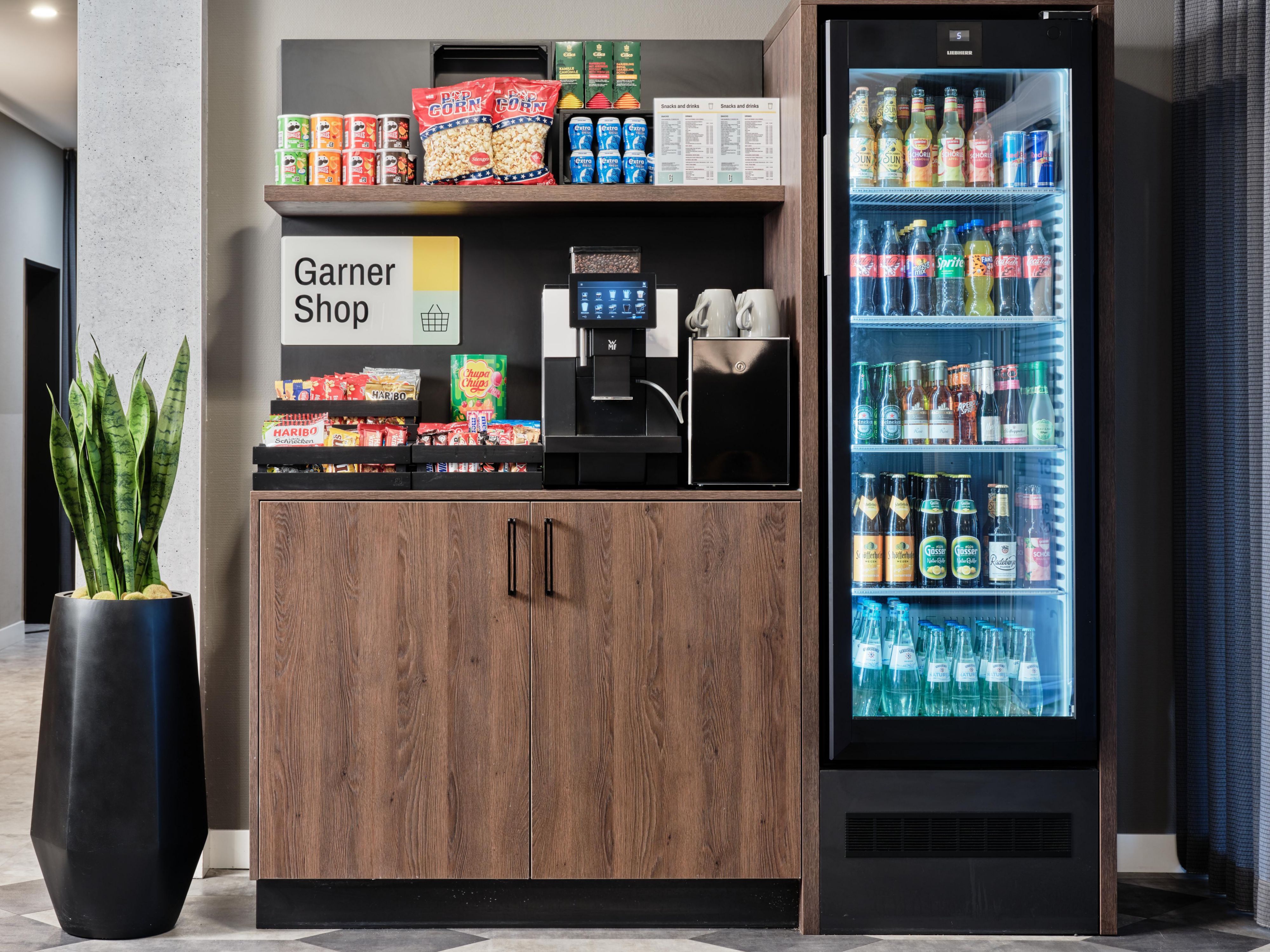 Our vending machine with drinks and snacks, as well as coffee and tea, are available 24/7 for a small price. Perfect for a quick refreshment whenever you need it during your stay.
