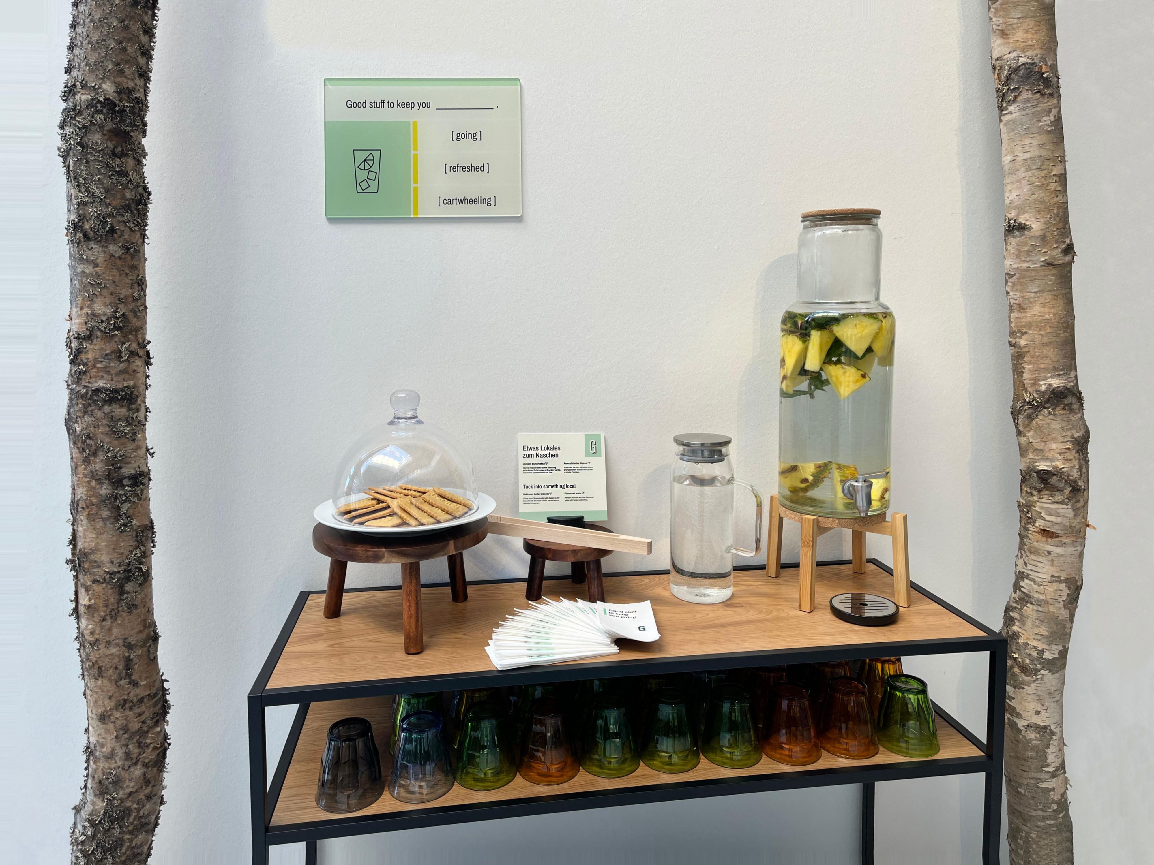 Enjoy our free refreshment station in the hotel lobby