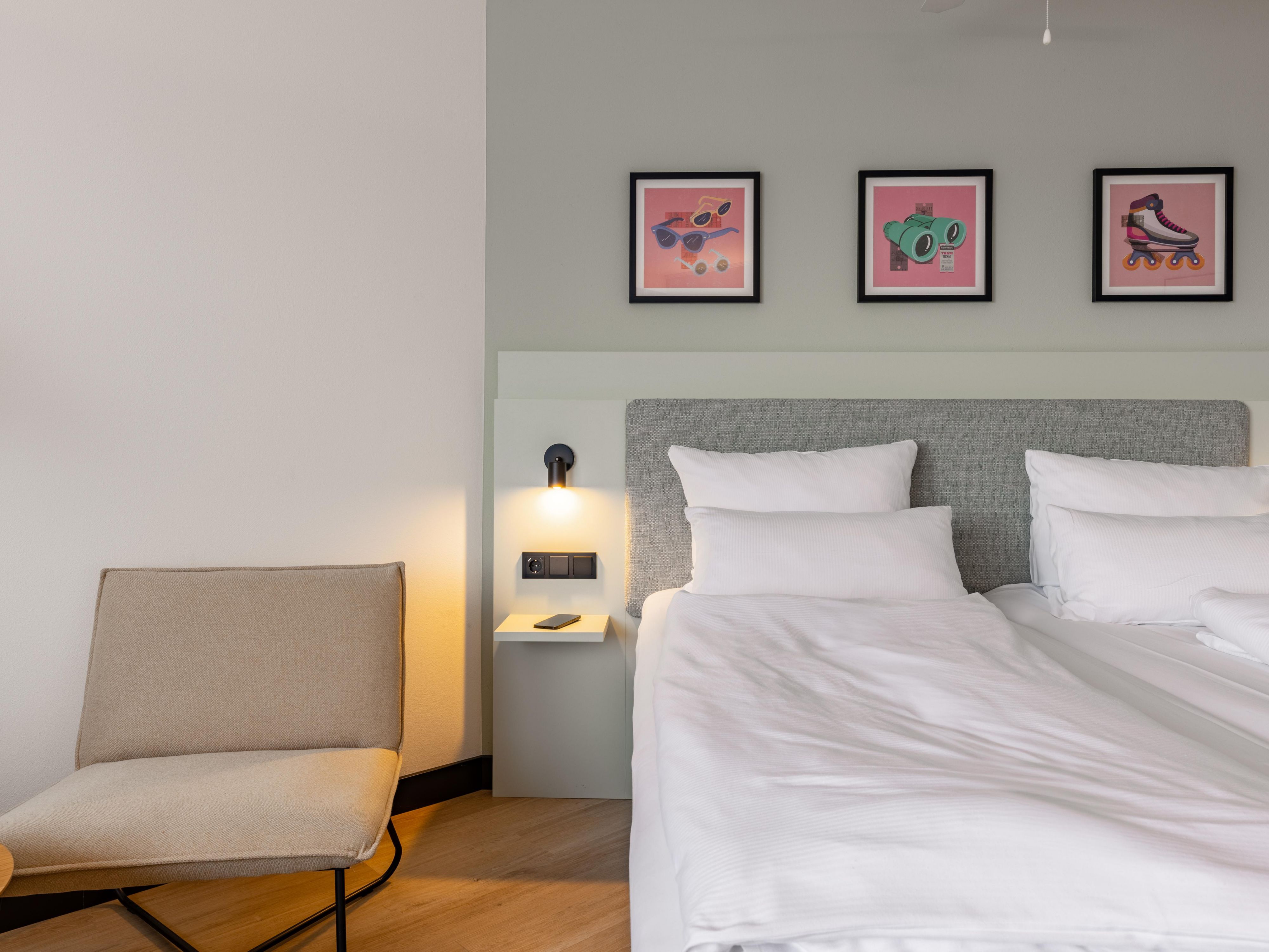 Relax in beds with reading lights and bedside power sockets