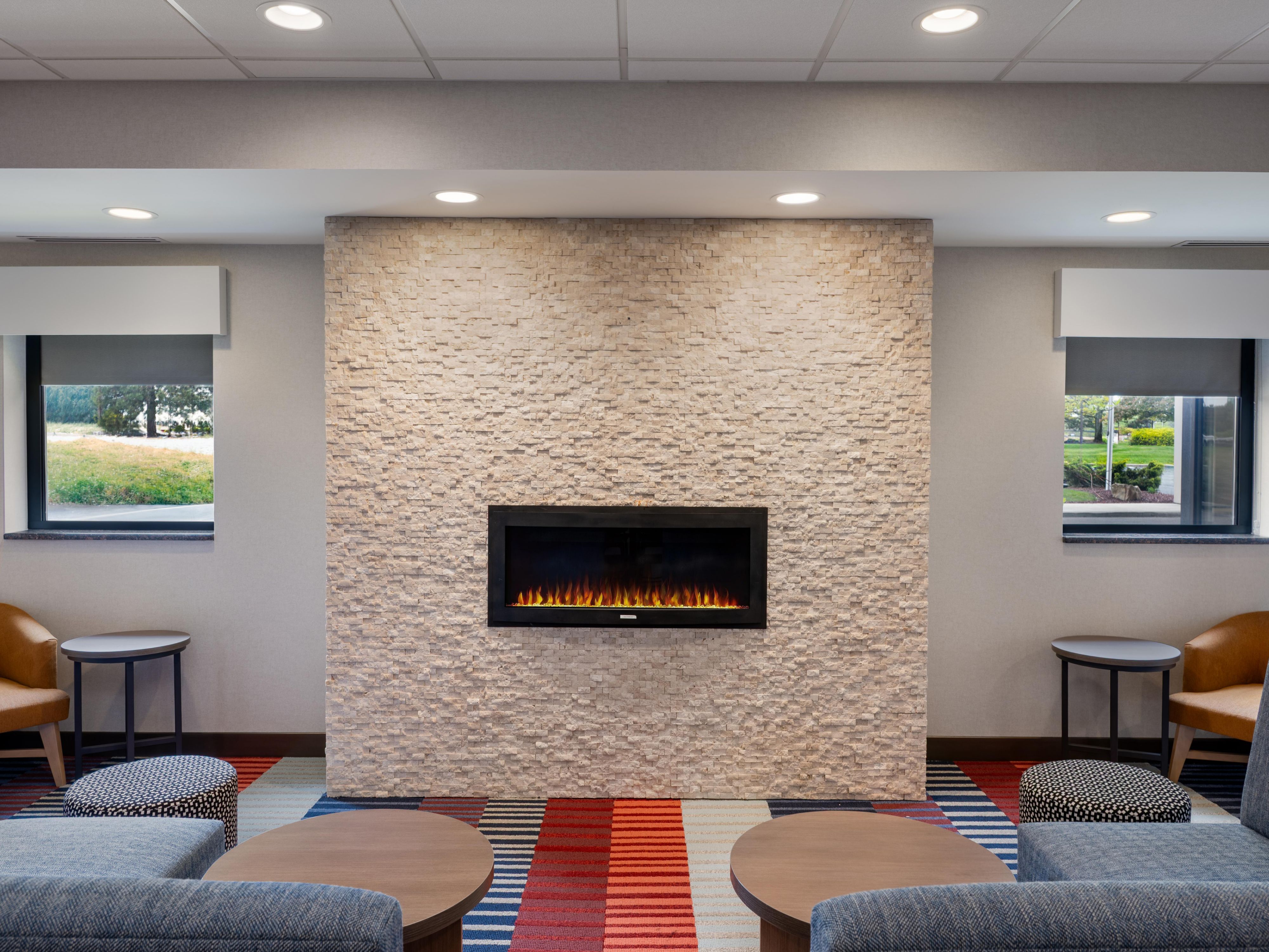 Get cozy by the fireplace in our welcoming lobby