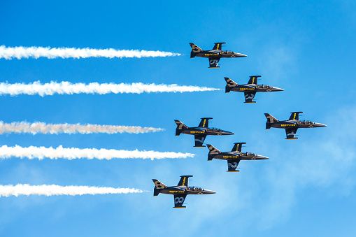 Breitling L-39 Jet TeamThe Breitling Jet Team is returning to the United States for a second â  American Tourâ   and returning to the MCAS Miramar Air Show. The Breitling Jet Team is made up of seven L-39C Albatros aircraft, Czech-made twin-seater military training jets that can also be used for passenger flights. These magnificent planes represent an excellent compromise between performance, aesthetics, reliability and operating costs. They were widely used in all former Soviet bloc countries. The Breitling Jet Team planes were acquired in exceptional technical condition. To accentuate their powerful, taut and dynamic appearance, Breitling has equipped them with a black, anthracite gray and metal gray livery perfectly reflecting their spectacular feats â   while also improving the visibility of the breathtaking feats they perform. A bold, high-impact design in which each pilotâ  s number appears in an extremely original way, tightly framed and cropped to follow the shape of the wings and ailerons. Another spectacular detail lies in the dark shade of their fuselage, which creates a vivid contrast with the metal gray of the underside of the wings and sometimes makes the jets look almost like missiles when viewed from the ground.