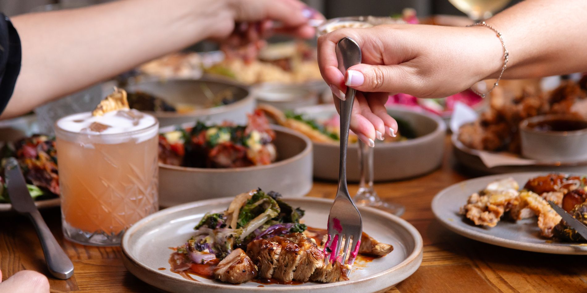 Cutting into a decadent meal