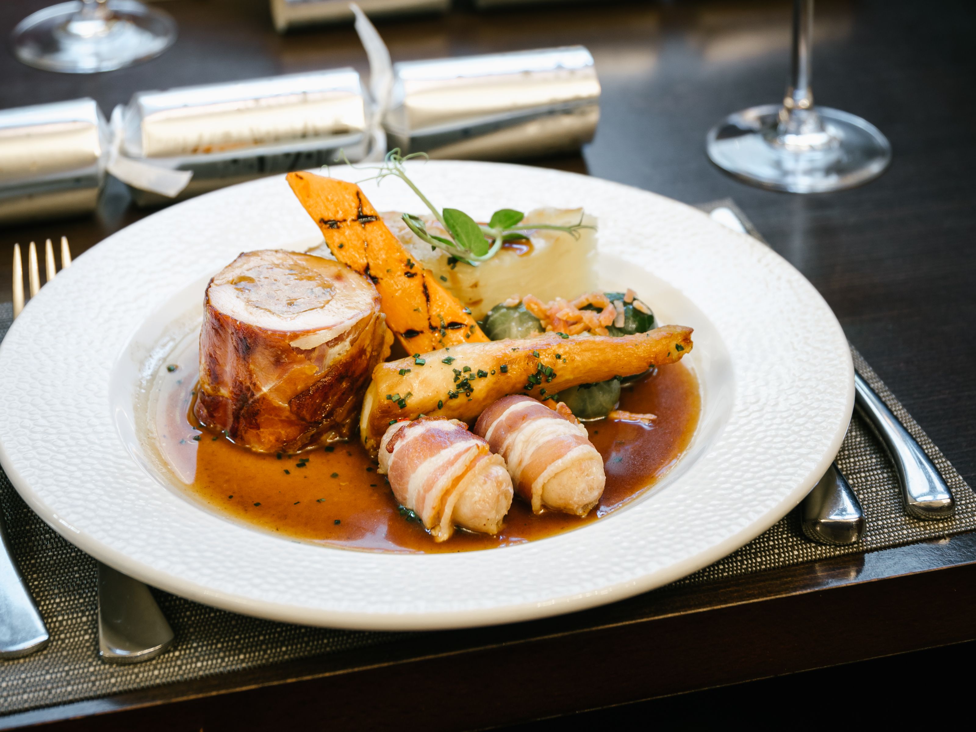Christmas table setting with nice food