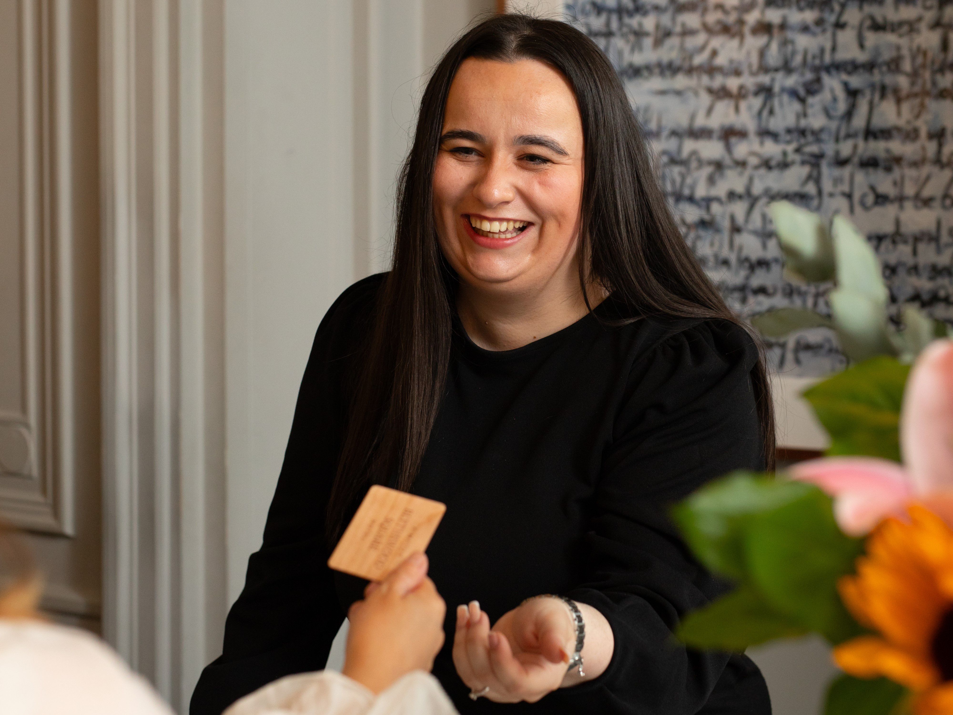 Woman smiling at check-in