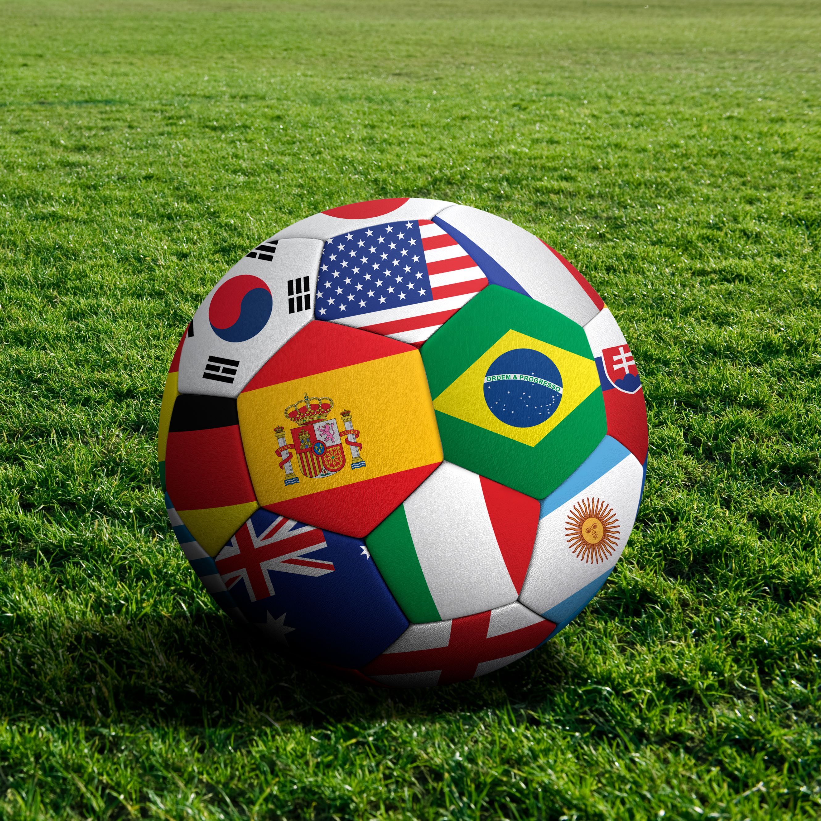 Soccer ball designed with the flags of different countries.
