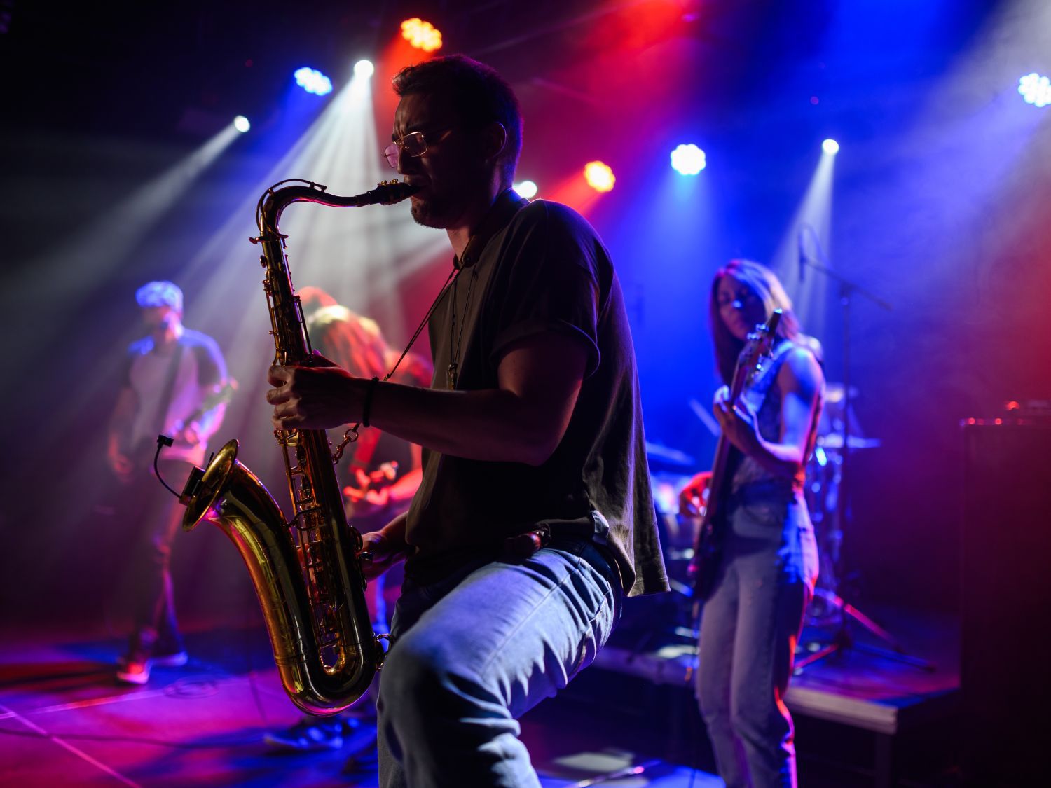 max on saxophone on stage