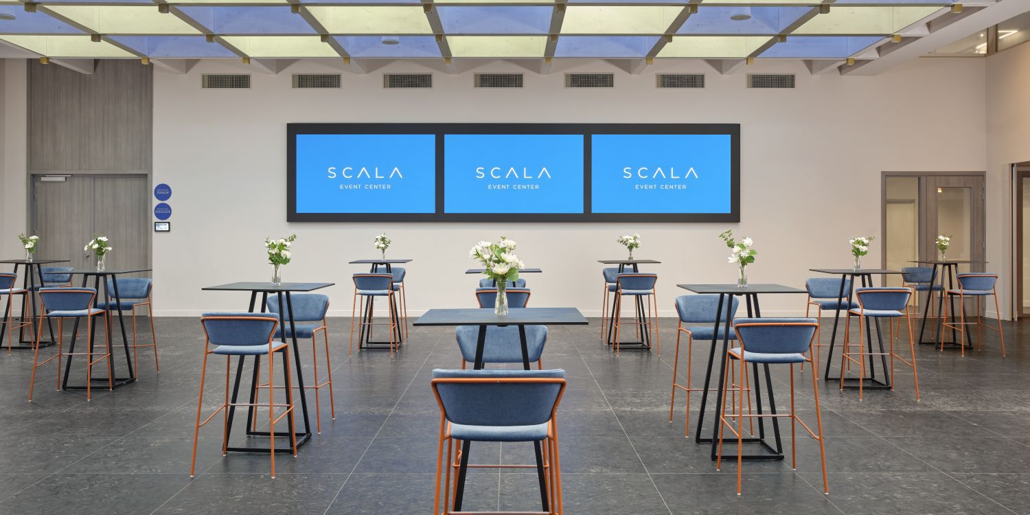 social area with blue ceiling