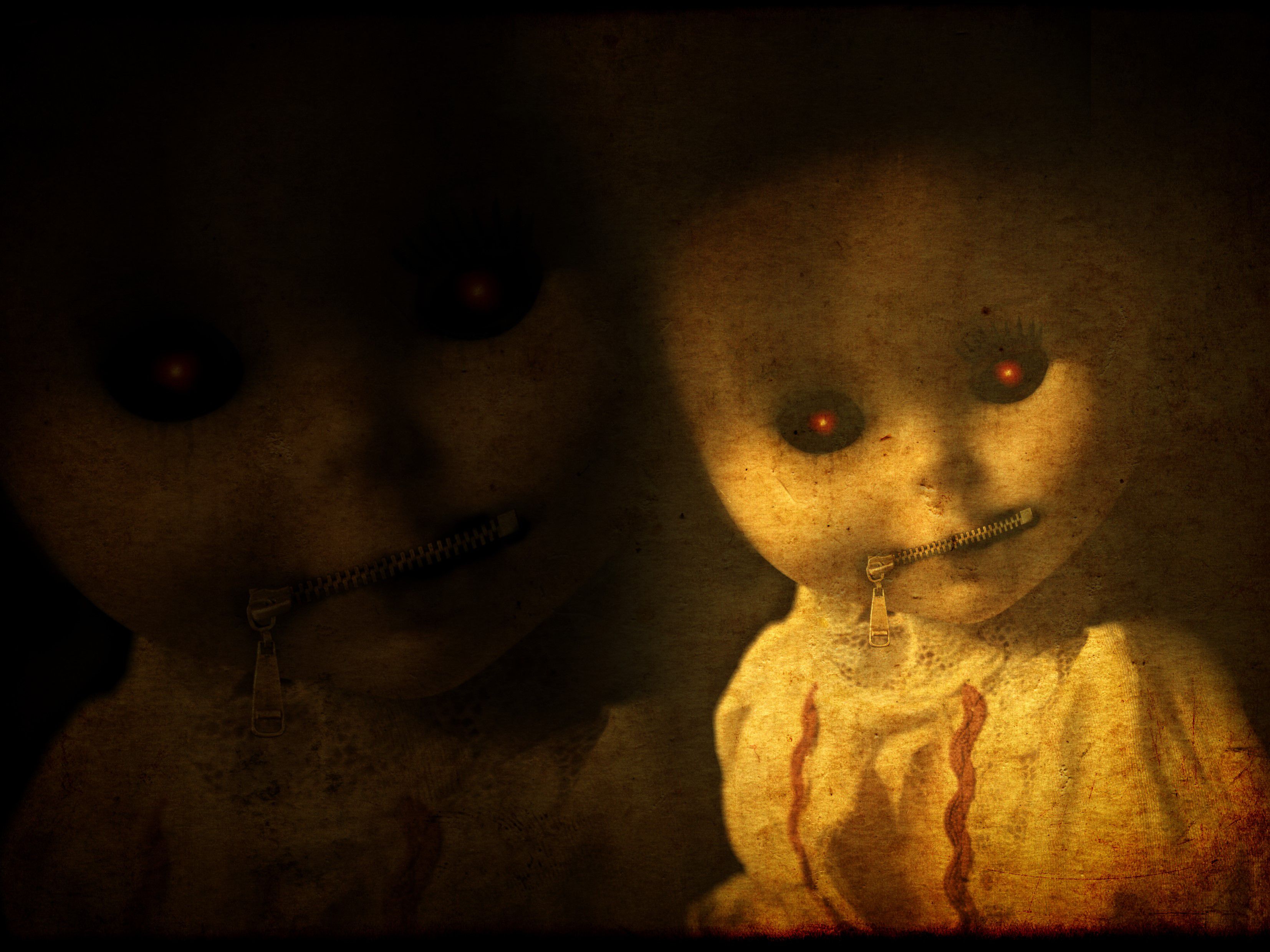 Hauanted doll with mouth zipped shut