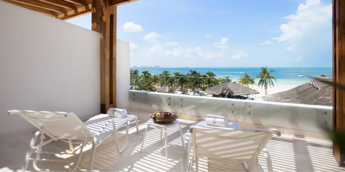 Hotel balcony with beach view