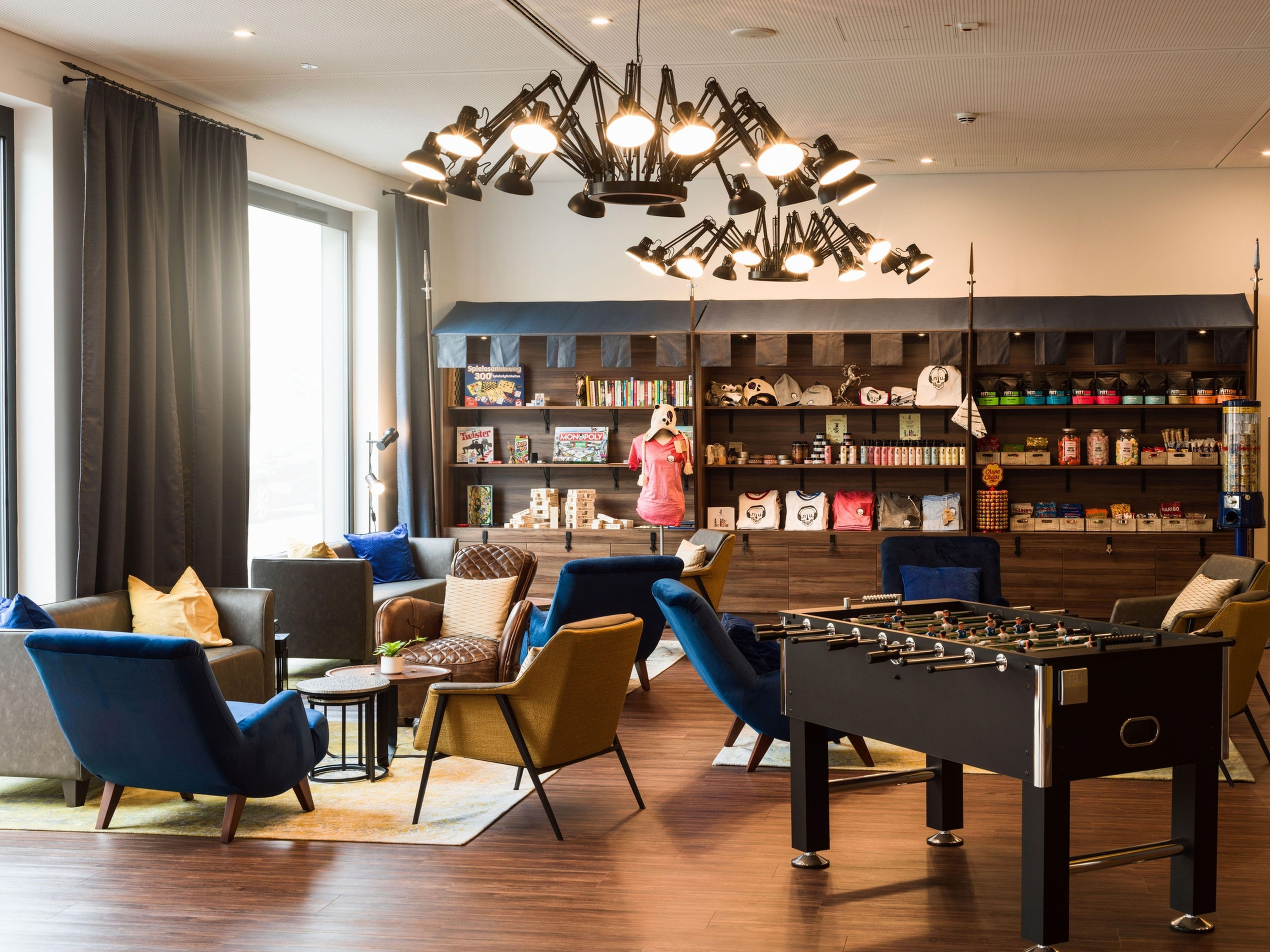 Rustic charm meets modern design in the living lobby.