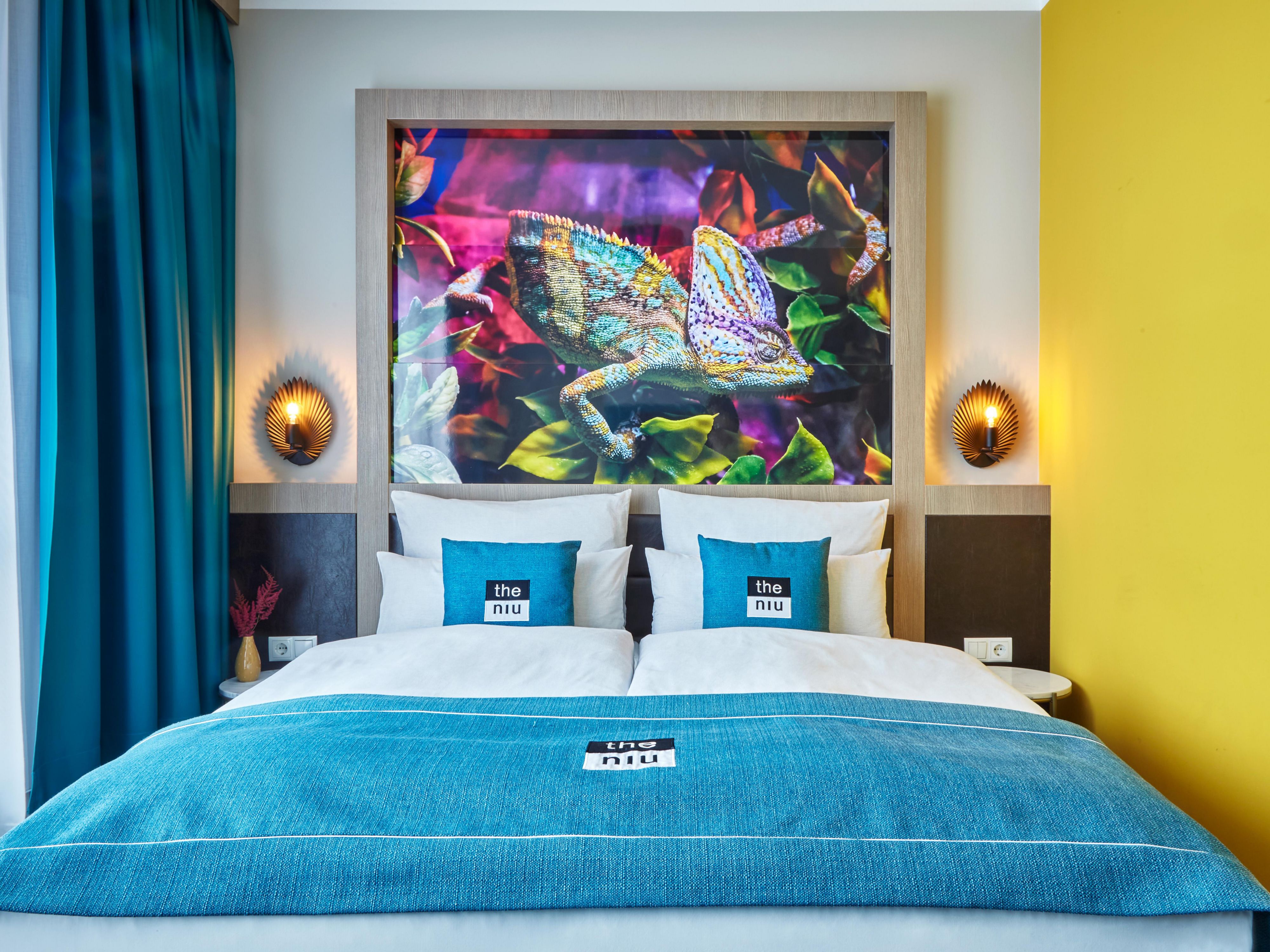 Stylish and colorful Standard room with comfortable bed
