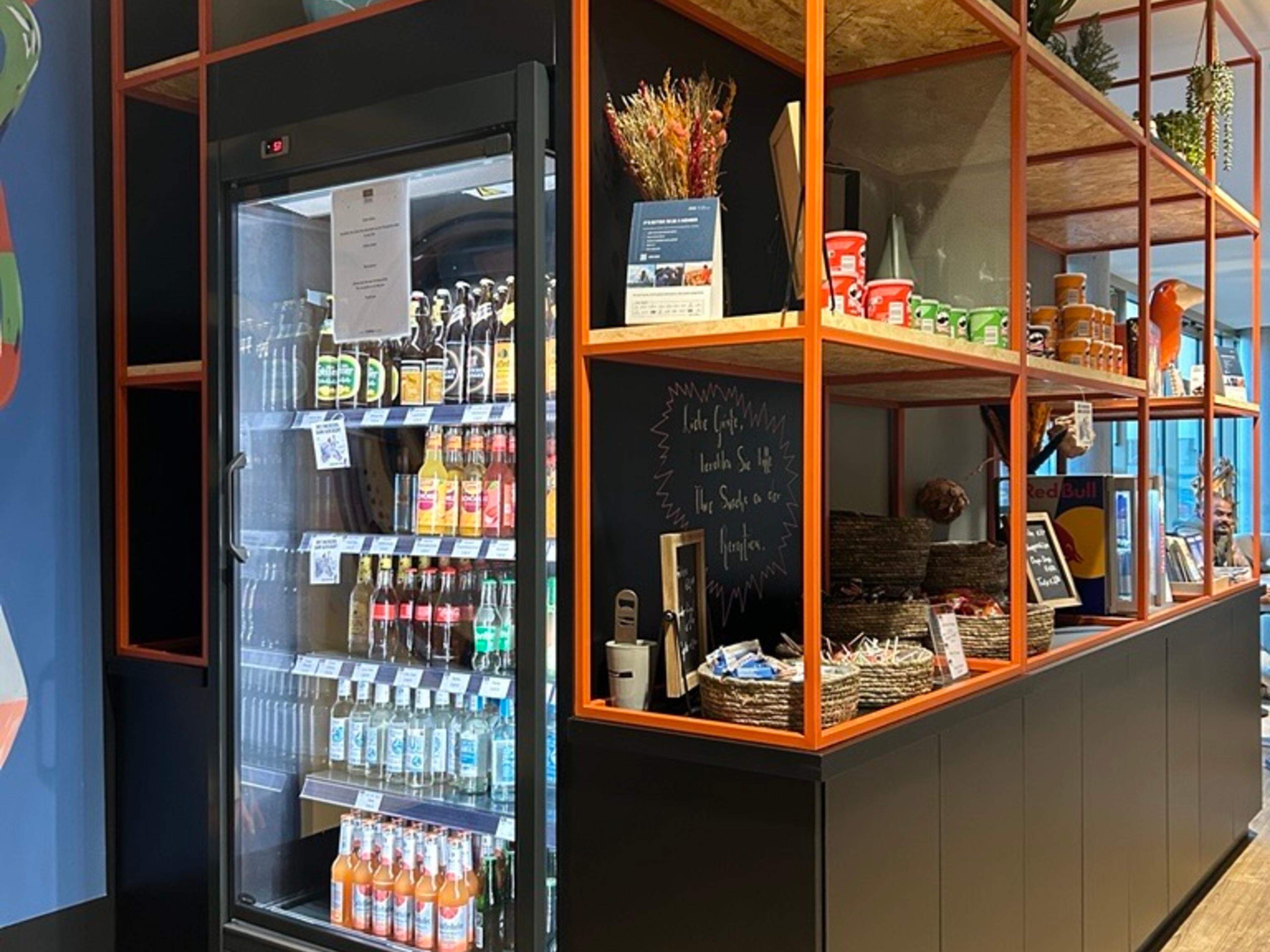 Feeling thirsty or need a quick bite? Our lobby fridge is stocked with a selection of refreshing drinks for purchase, and our 24-hour snack shop offers tasty treats to keep you going—perfect for late-night cravings, early departures, or a quick energy boost!