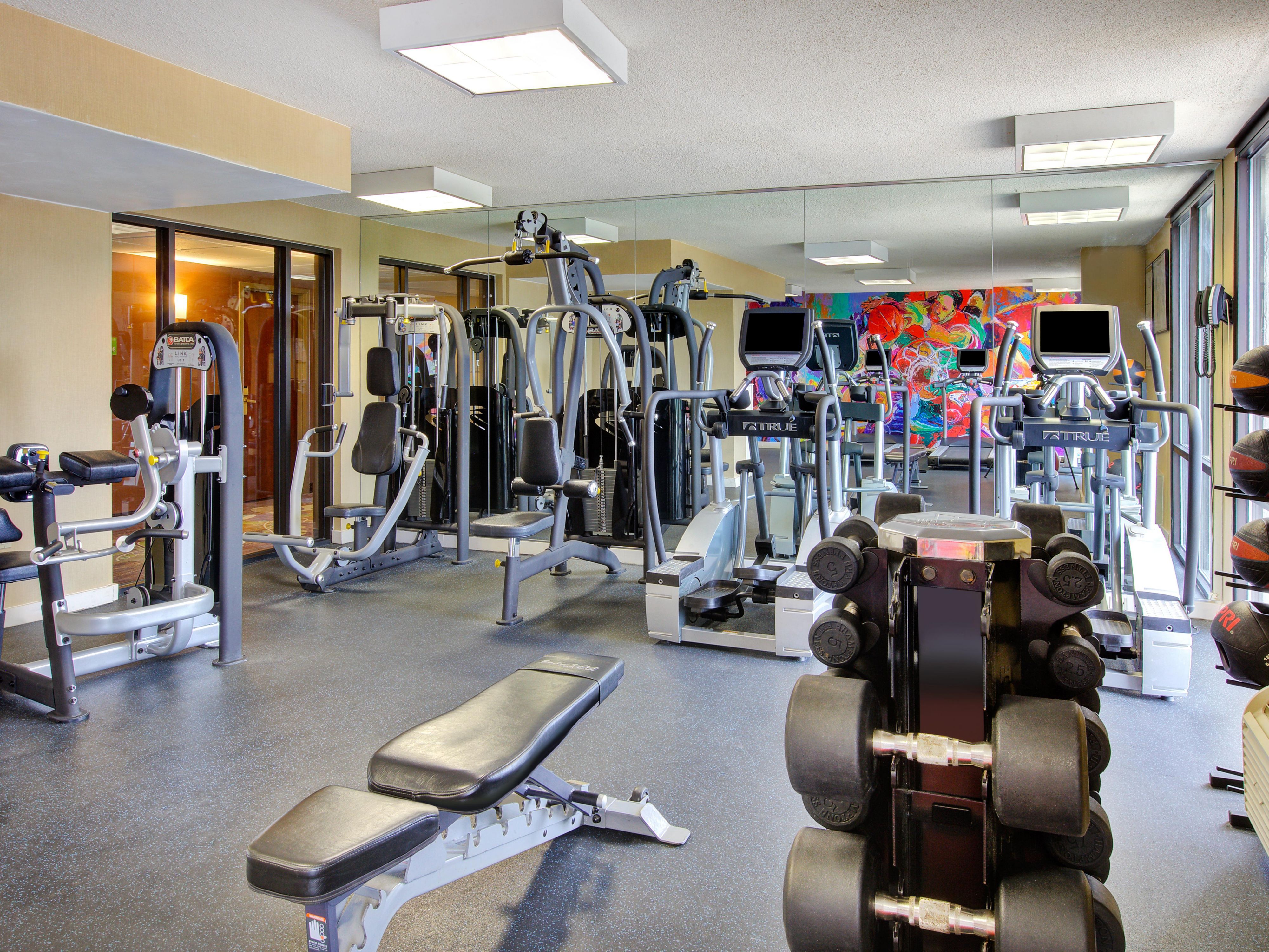 Keep up your workout routine in our extensive fitness center.