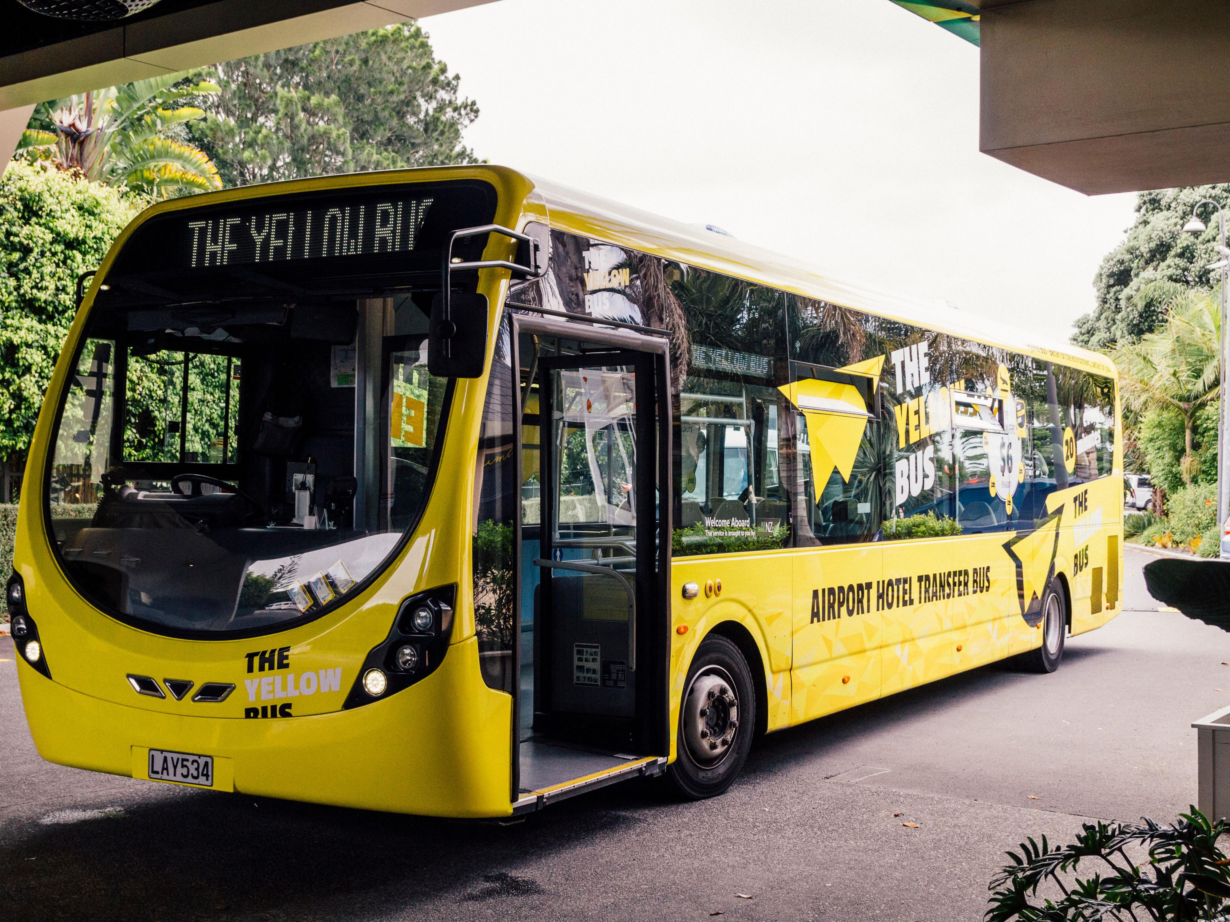 The Yellow Bus runs on a continuous 24/7 circuit approximately every 40-50 minutes. Ticket machines are located at Auckland Airport bus stops at the international and domestic terminals and in the Hotel’s Lobby. The fare is $8.00 one way. Tickets must be purchased prior to boarding the bus. Children 12 and under ride The Yellow Bus for free.