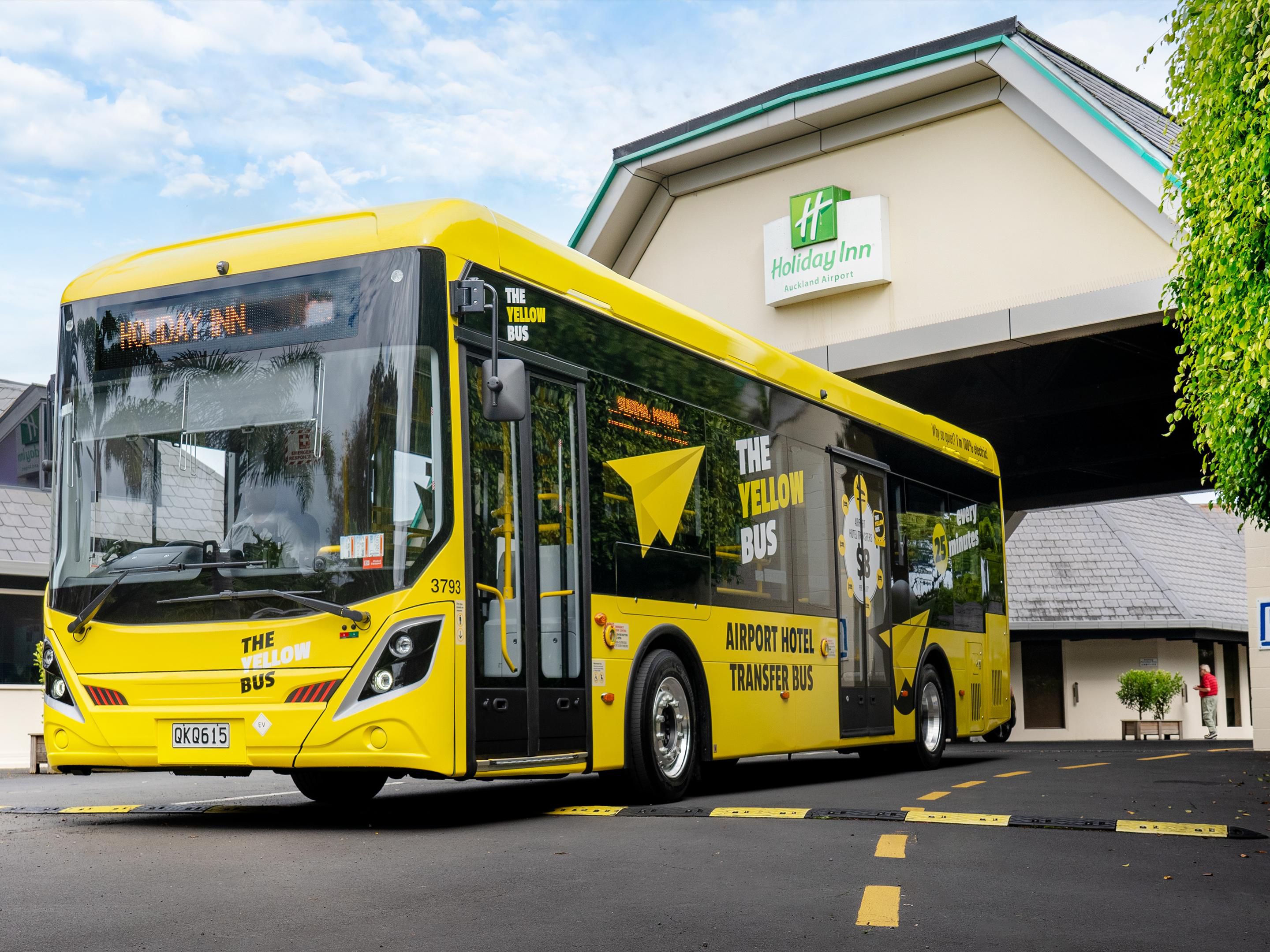 The Yellow Bus runs on a continuous 24/7 circuit approximately every 25 minutes. Ticket machines are located at Auckland Airport bus stops at the international and domestic terminals and in the Hotel’s Lobby. The fare is $8.00 one way. Tickets must be purchased prior to boarding the bus. Children 12 and under ride The Yellow Bus for free.