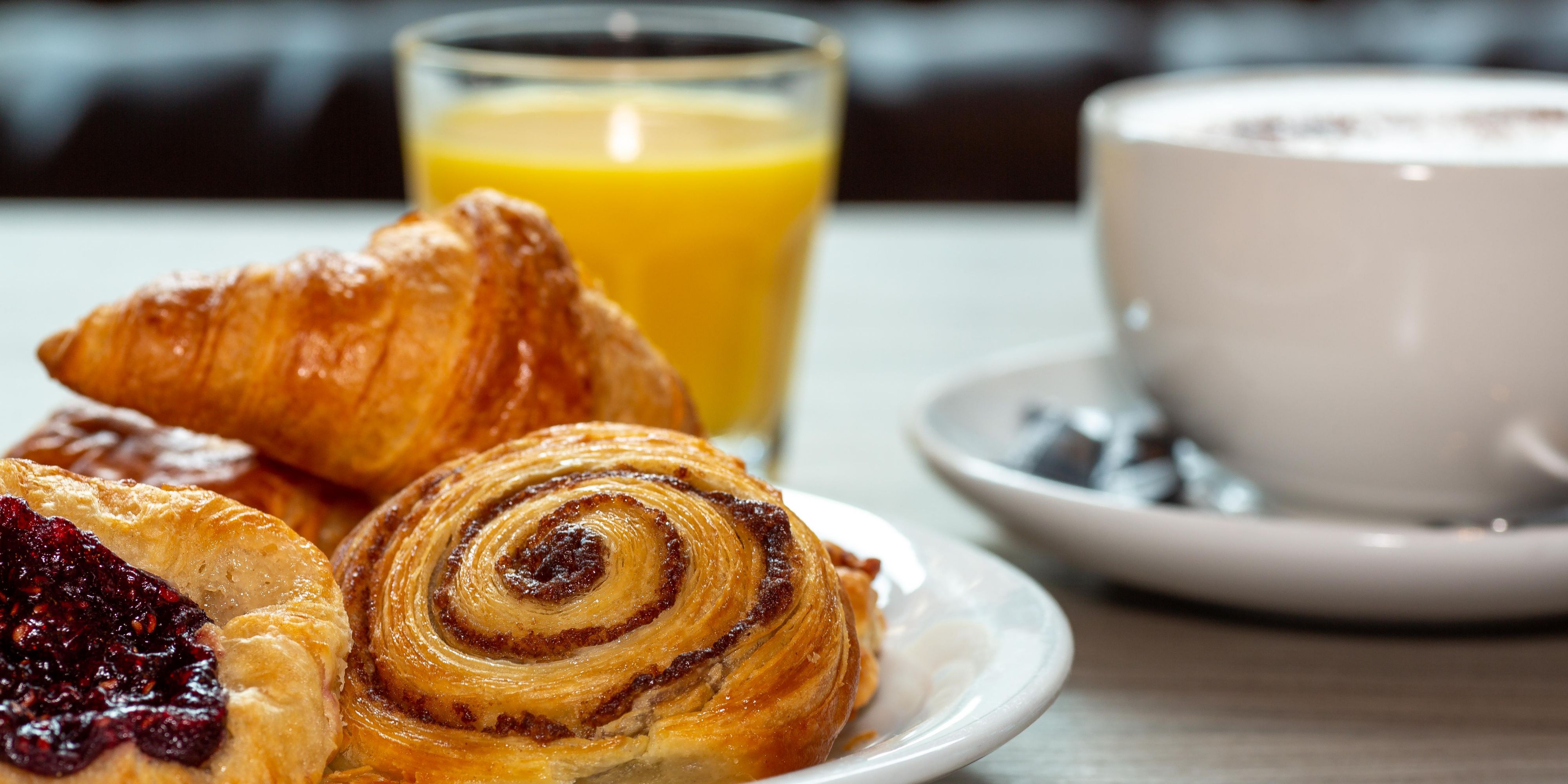 Delicious continental breakfast pastries and drinks