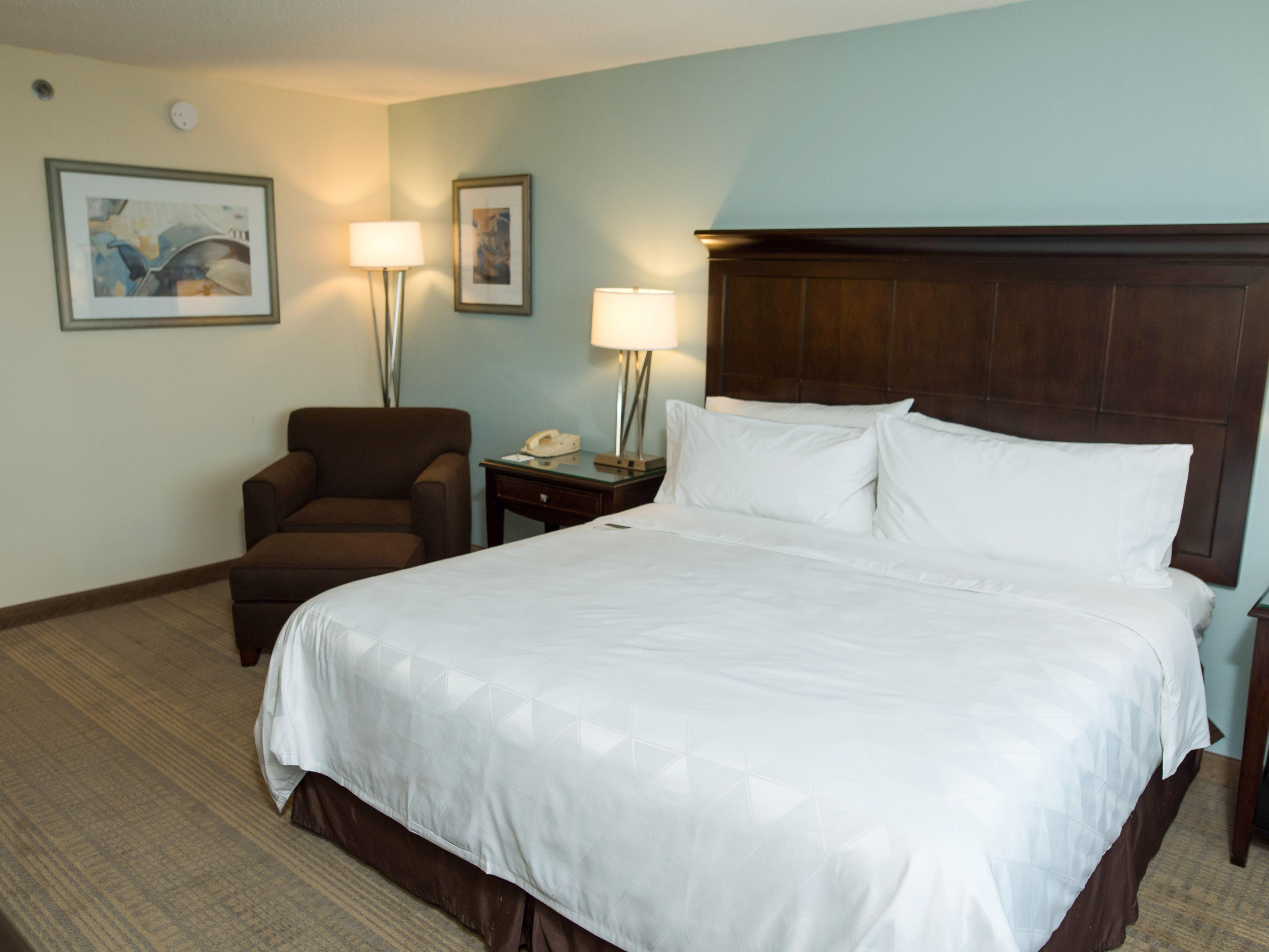 Relax in our spacious king guest room with premium bedding.