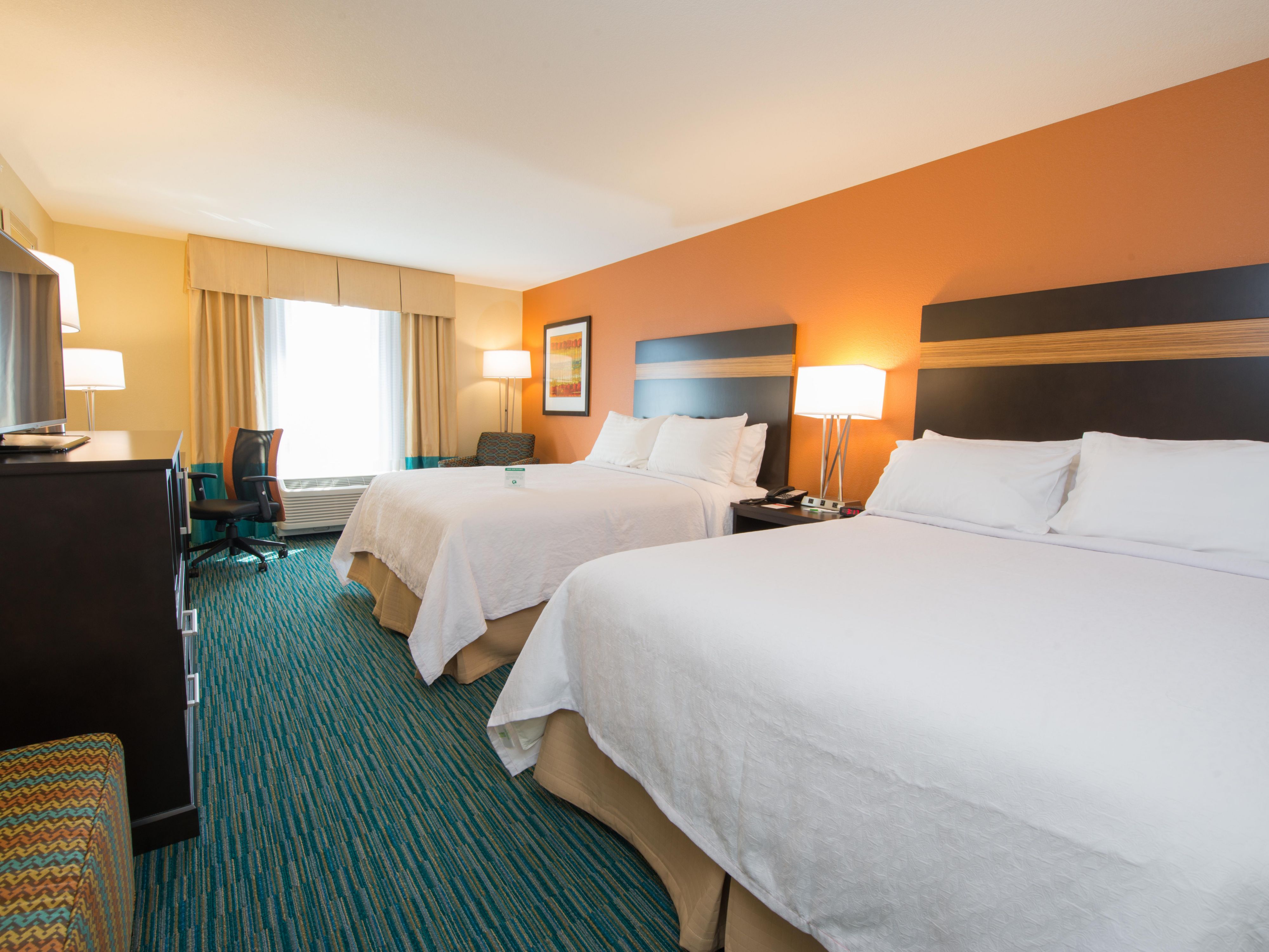 Our rooms with 2 beds are Queen sized to easily accommodate any combination of adults and/or teenagers for your upcoming tournaments or getaways in the area. We also have spacious King rooms with a sleeper sofa. Indoor pool for the kids, hot tub for the parents, along with a nice outdoor patio area make it a perfect combination for relaxation. 