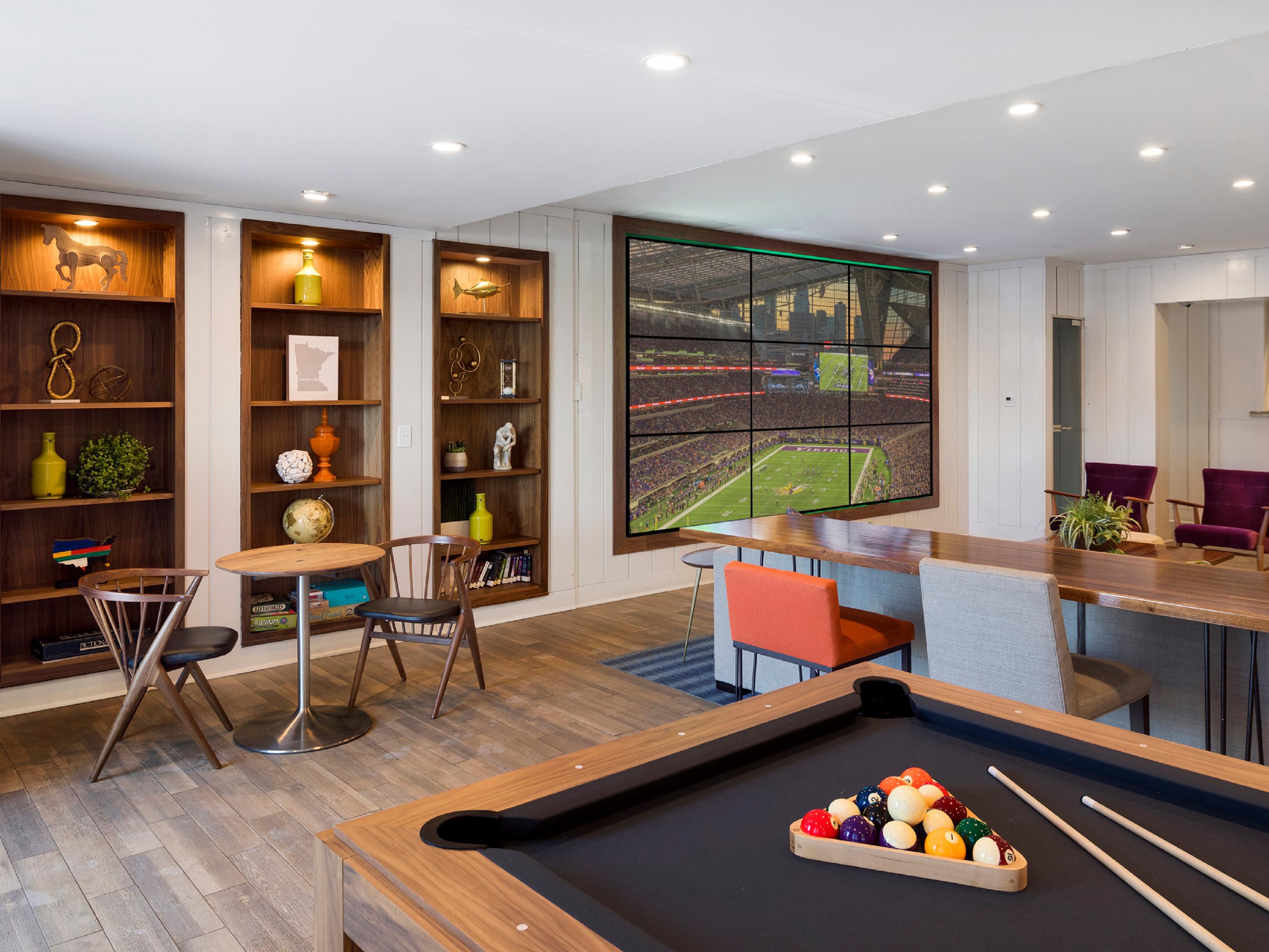 Guests can enjoy a game of billiards or relax on our comfortable couches in front of a 9' HDTV!
