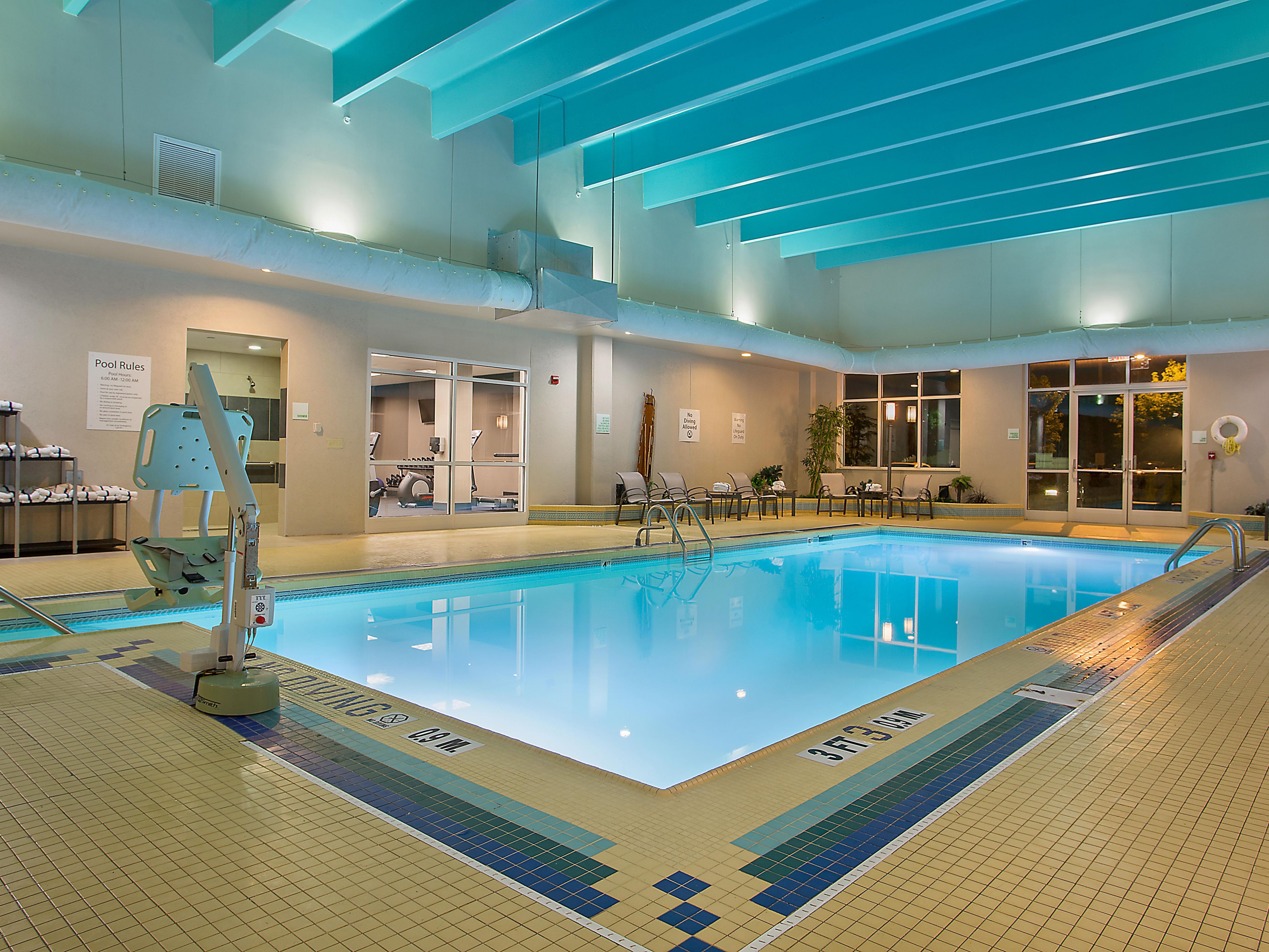 Start your day with invigorating morning laps in our indoor heated pool or unwind with a leisurely afternoon dip. From relaxation to recreation, our pool oasis provides the perfect place to escape the hustle and bustle of everyday life and unwind after a day of meetings or exploring the city. 