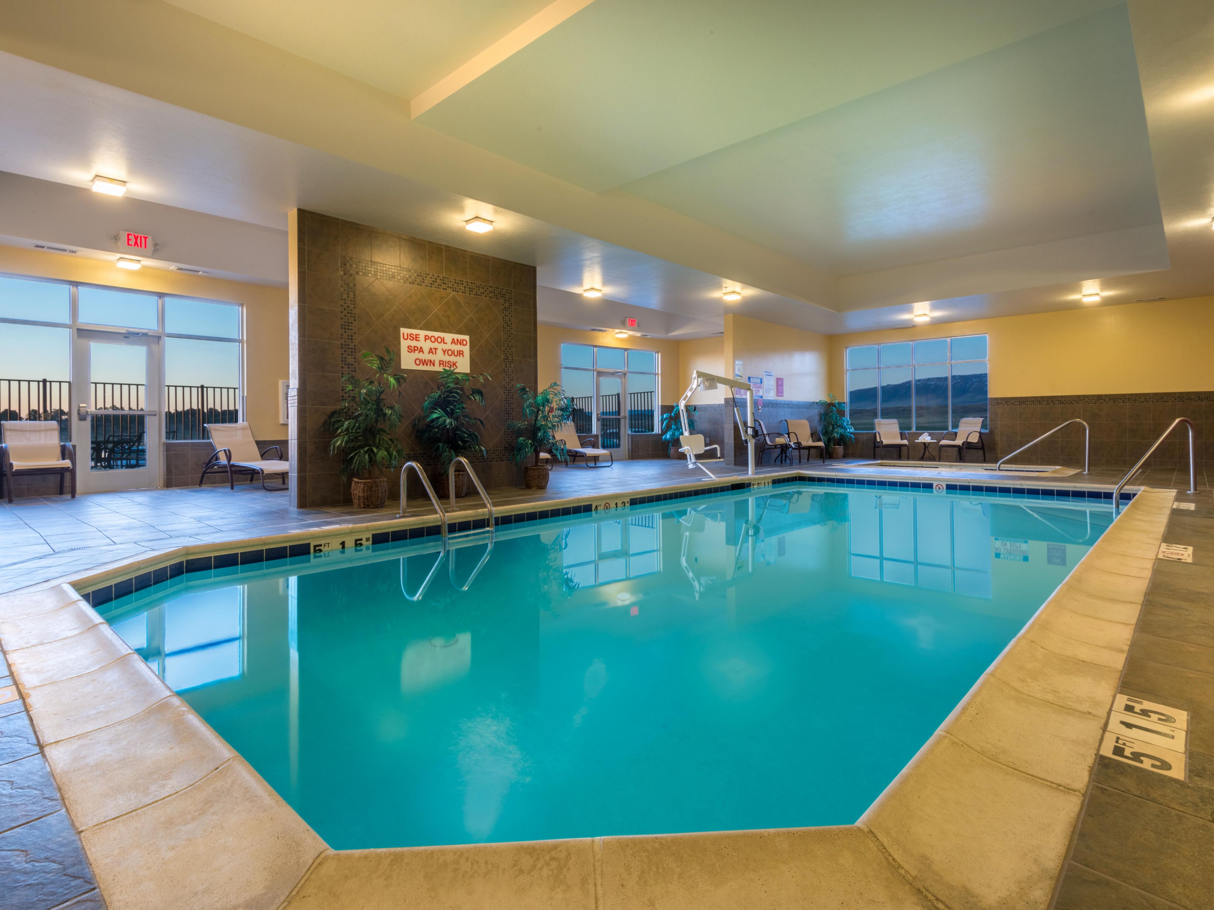 Need to relax after a long day of travel or work?  The Holiday Inn Casper has your back with our indoor pool and hot tub.  Perfect to let the kids unwind or soak away the day of travel.  Located on the first floor of the hotel just off the lobby. Open Daily from 10 AM - 10 PM
