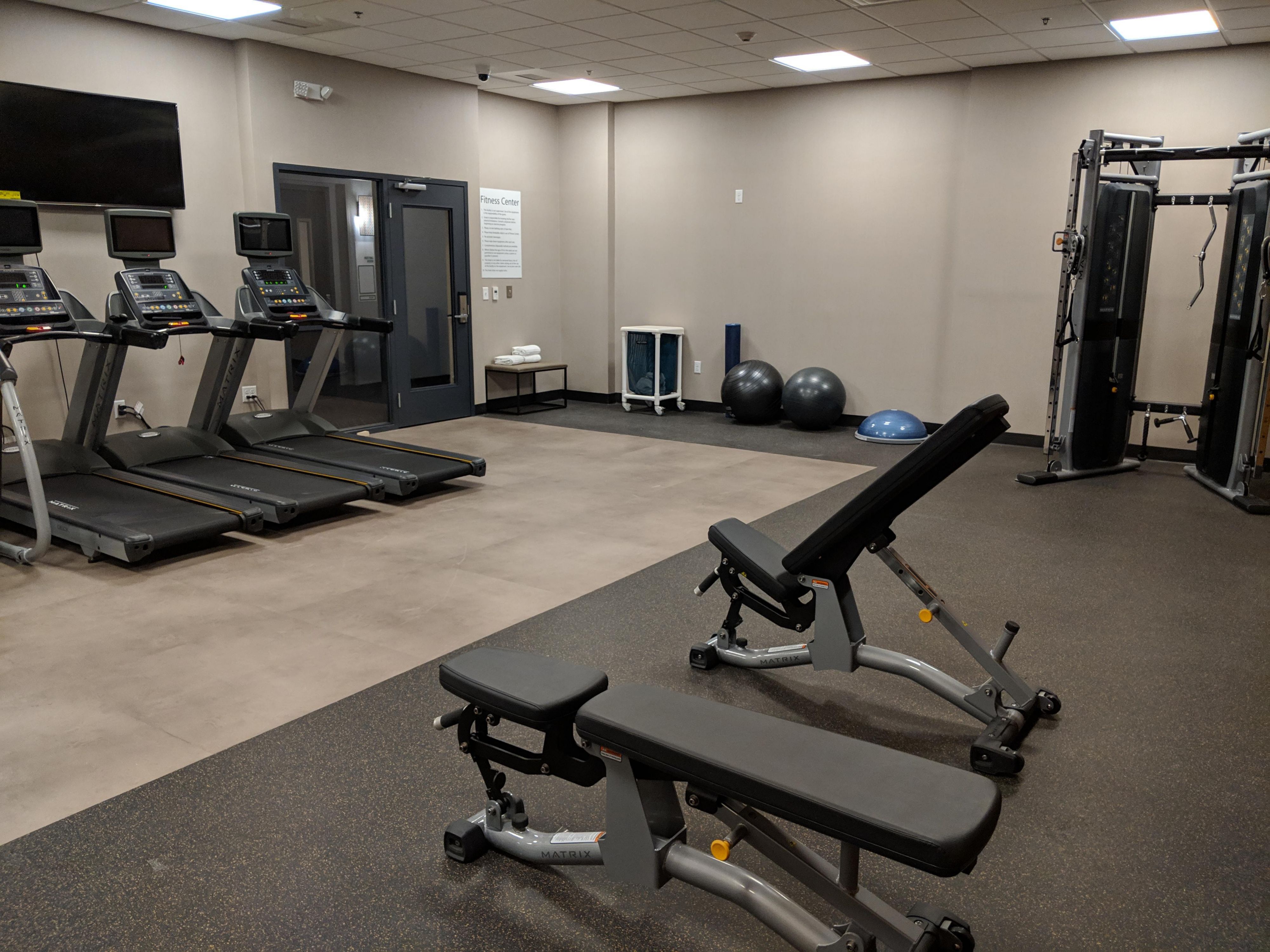 Start your day with a workout or unwind at the end of the day.  Our complimentary Fitness Center is equipped with an elliptical machine, free weights, stationary bicycle, treadmill and more. 