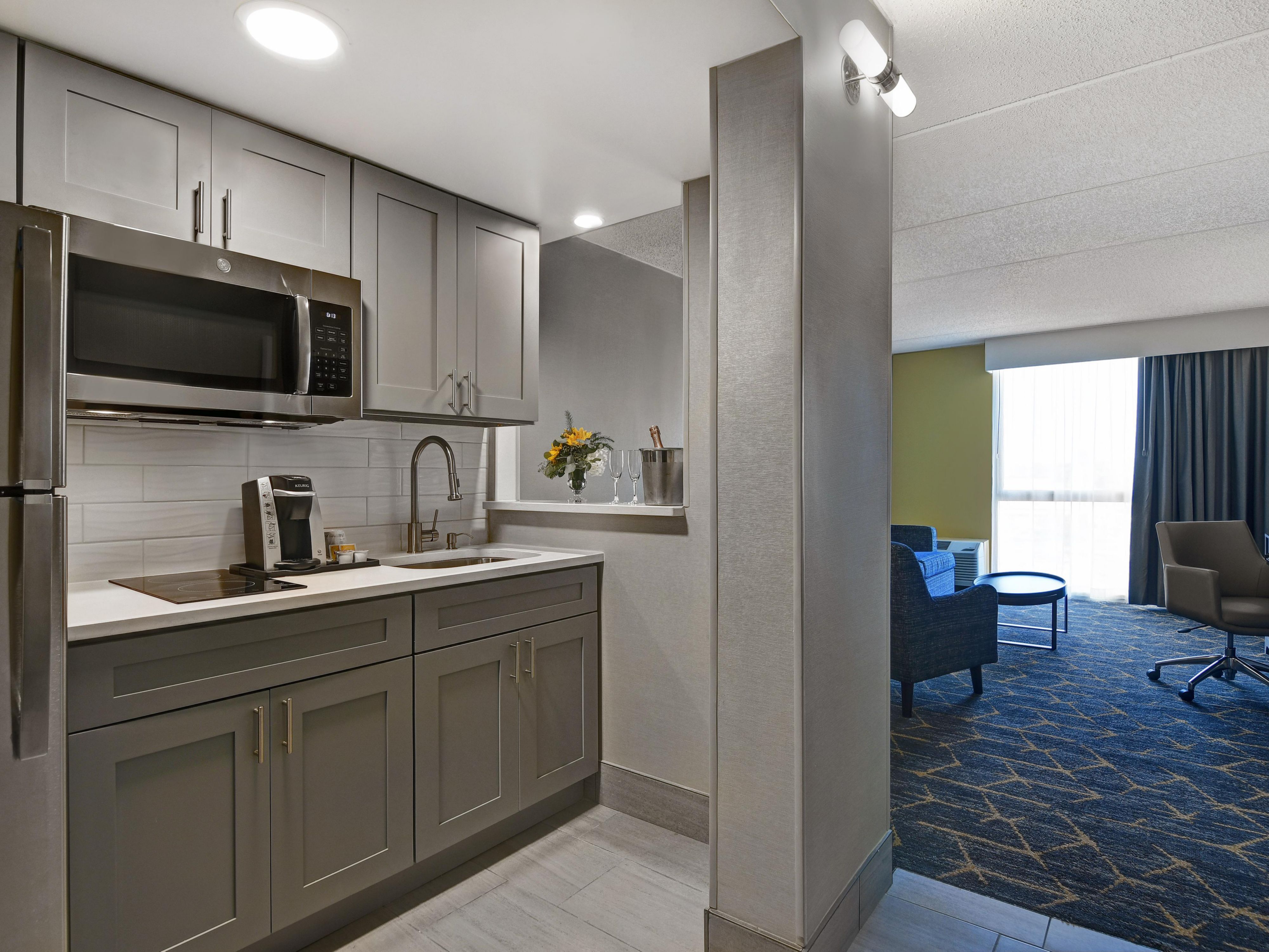 Our brand new King with Kitchen Suites are available to book. Each suite includes a full size refrigerator, stove top, and microwave. Contact the hotel directly for our extended stay rates.