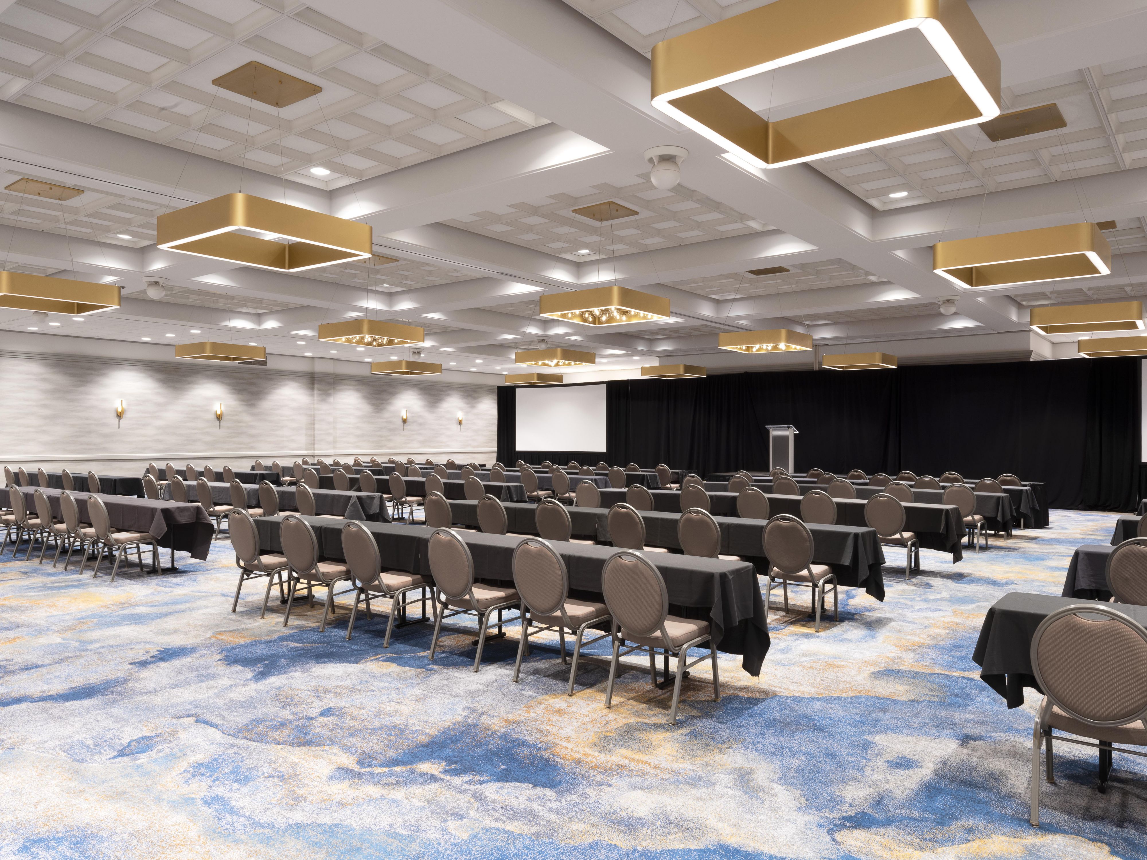 Equipped with the latest in AV technology, our 25,000 square feet of versatile event space is perfect for conferences, meetings, and galas. Our talented team will work with you to plan your ideal event. 