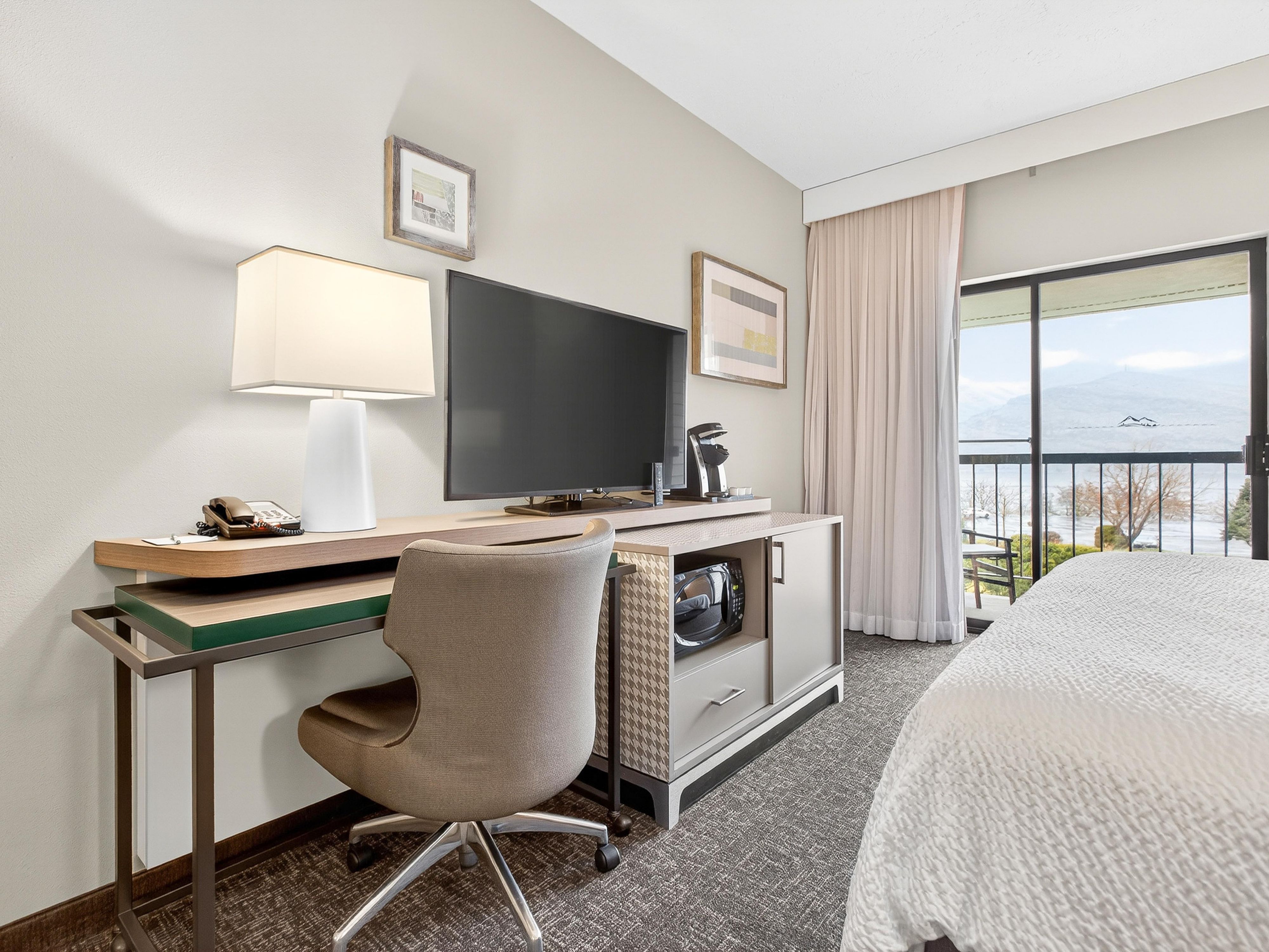 Guest room with a king-sized bed and a view of the Clarkston river