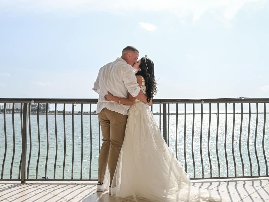 Bride and groom overlooking the ocean at their Clearwater Beach wedding