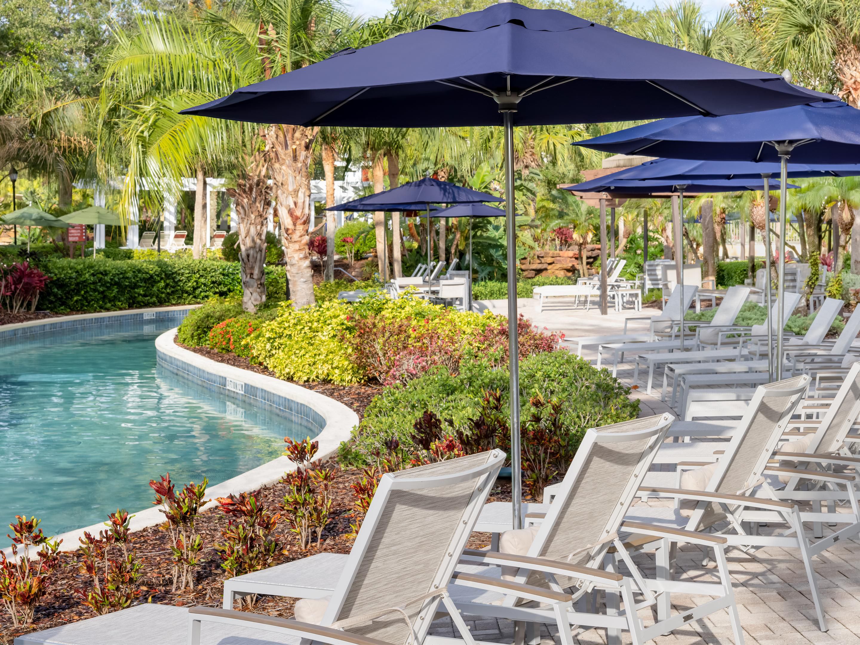 With seven pools and a 1,200-foot lazy river-style pool, you can enjoy a whole day of floating in the sun. And after you’re done lounging, be sure to make your way over to the Fun Zone, so the kids can have a blast zipping down The Hippo® Waterslide.