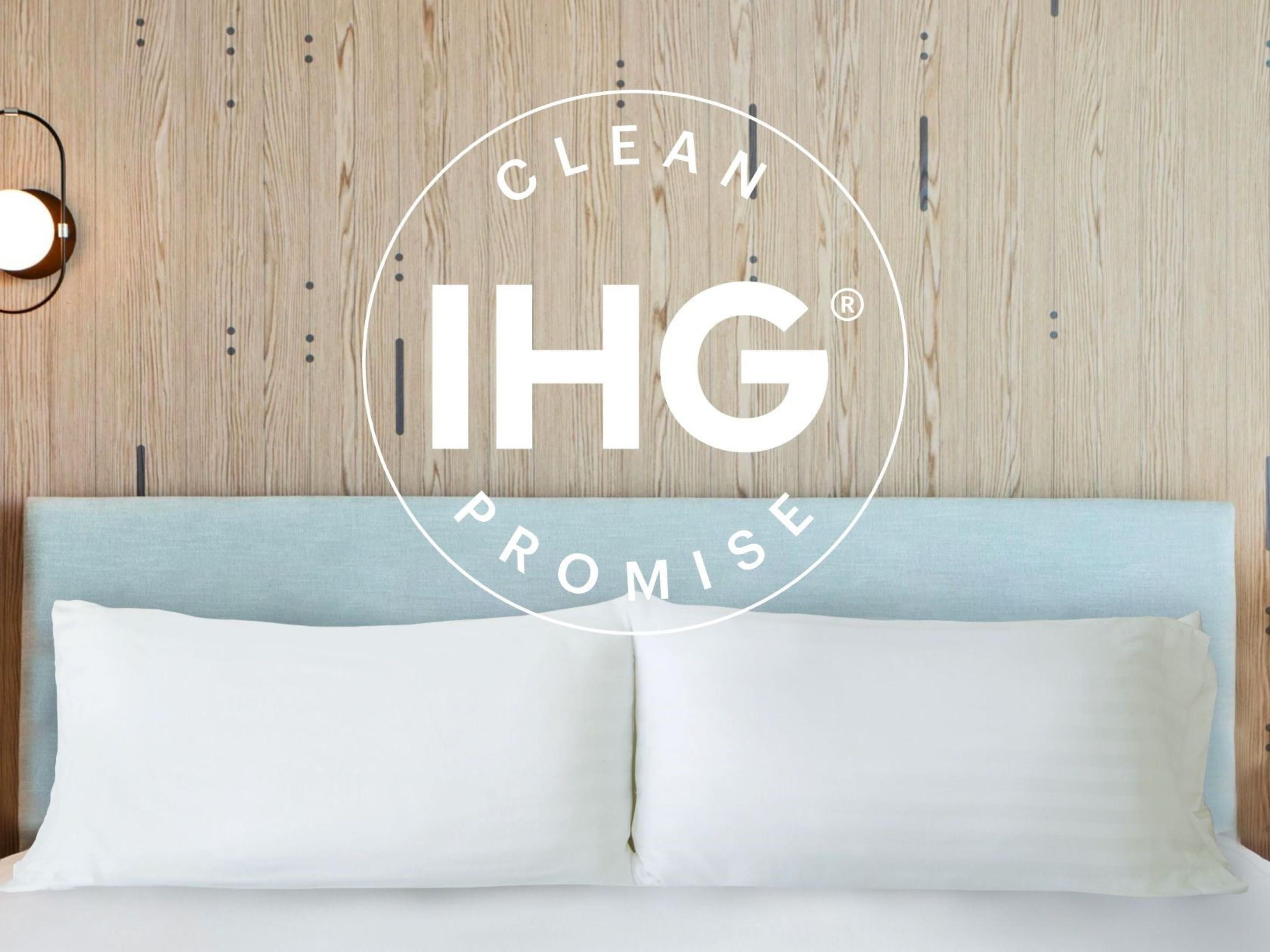 We understand how important cleanliness is to you and as an IHG branded hotel, we deliver the IHG Clean Promise. If your room is not cleaned to your satisfaction, please contact the Front Desk immediately – we promise to make it right – that is the IHG Clean Promise.

