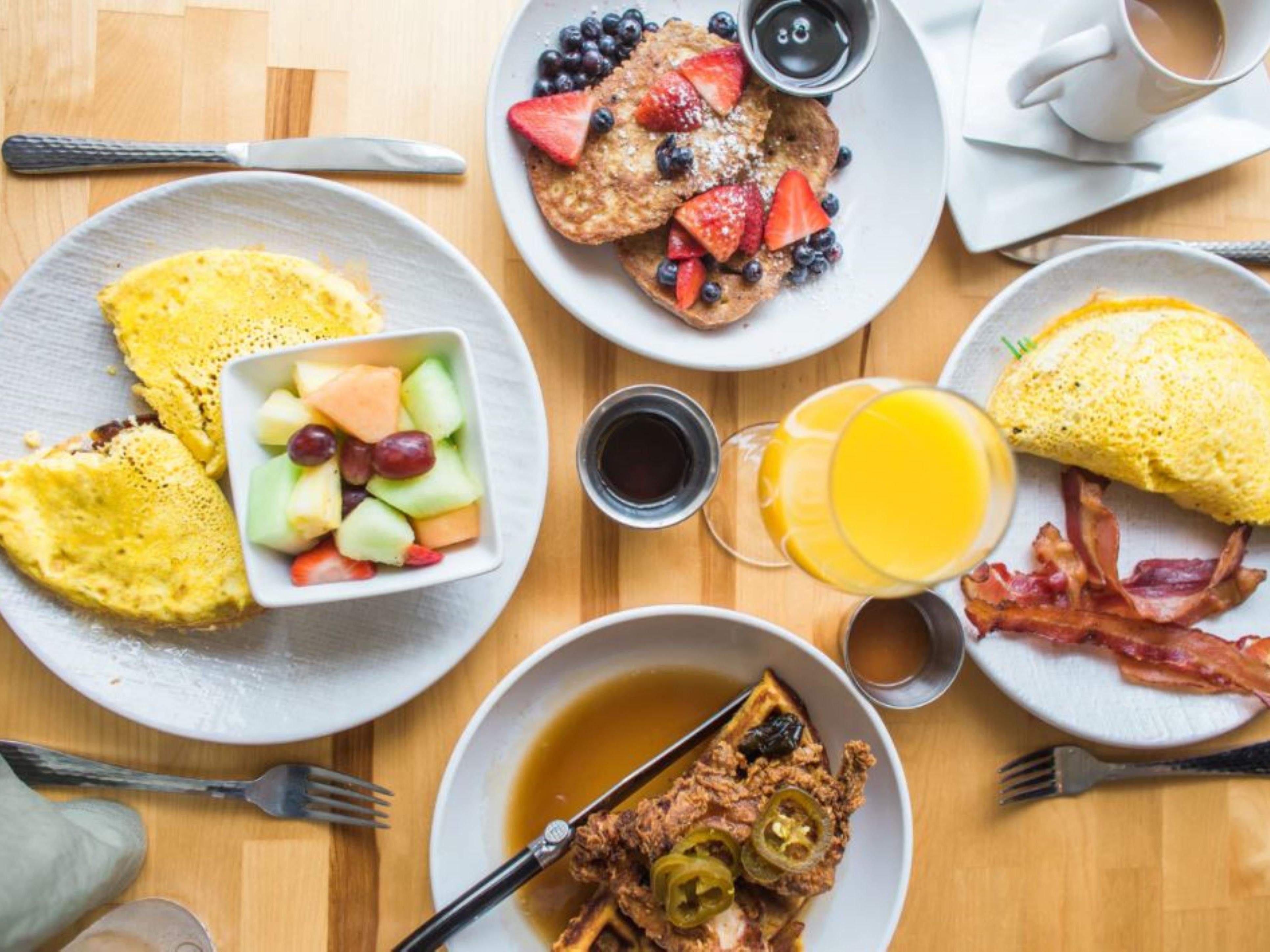 We are now serving breakfast for all of our guests to enjoy. Breakfast is made to order off our abundant menu ranging from hot pancakes, eggs, breakfast meats, breakfast breads and beverages. Hours vary by day of week. 
