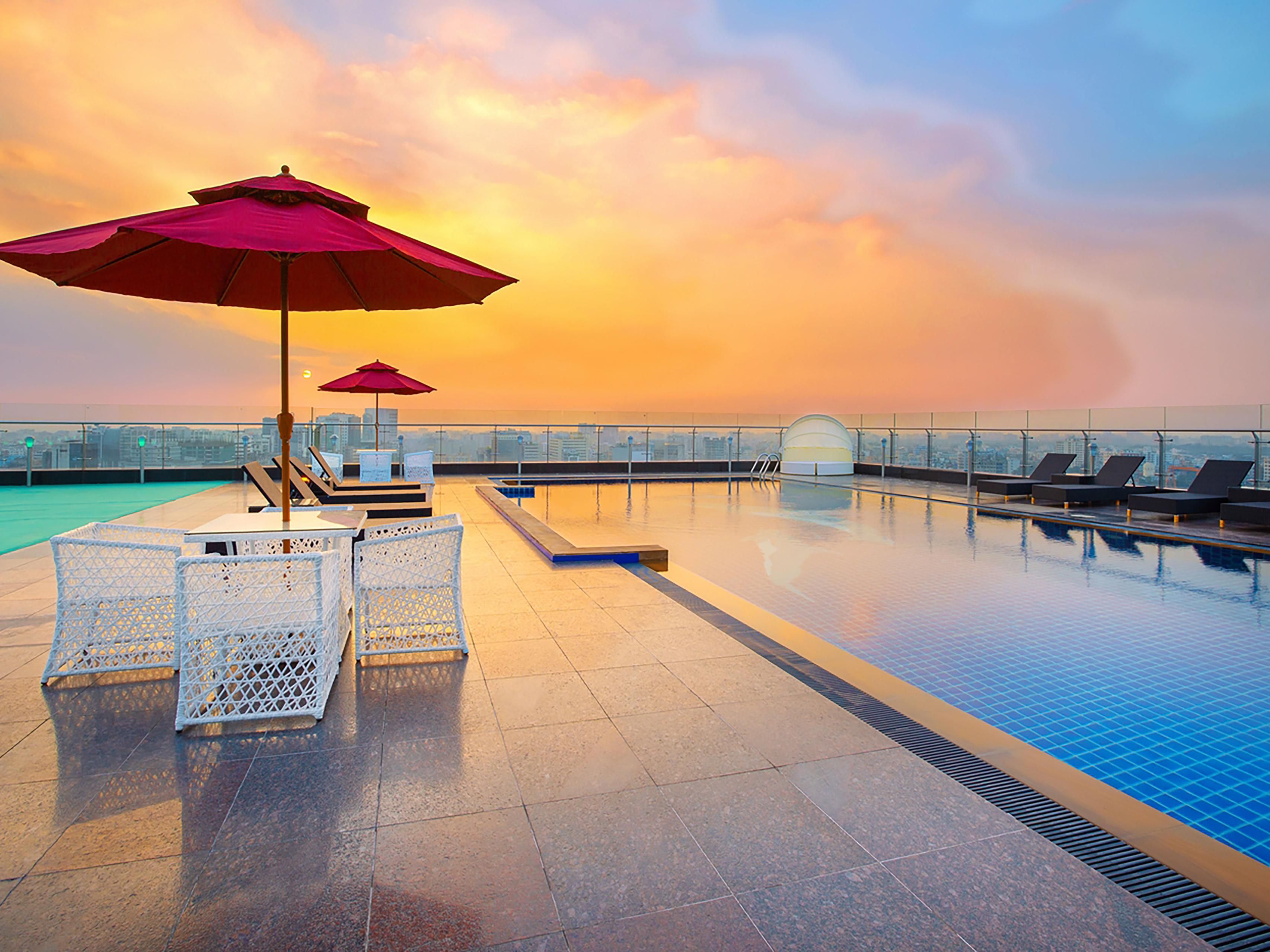 Relax and unwind in our rooftop swimming pool throughout your stay.