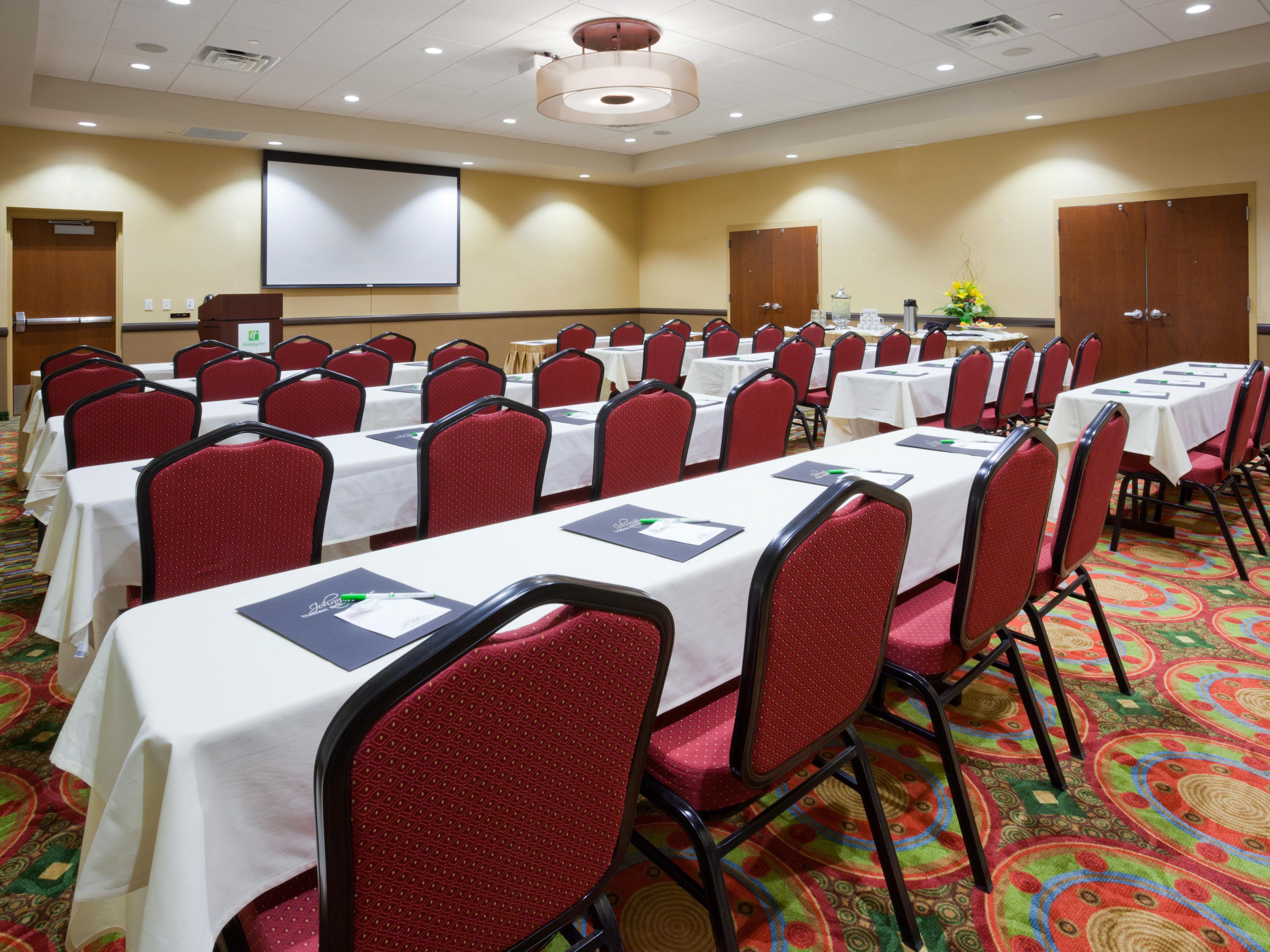 Business gatherings in expansive conference spaces
