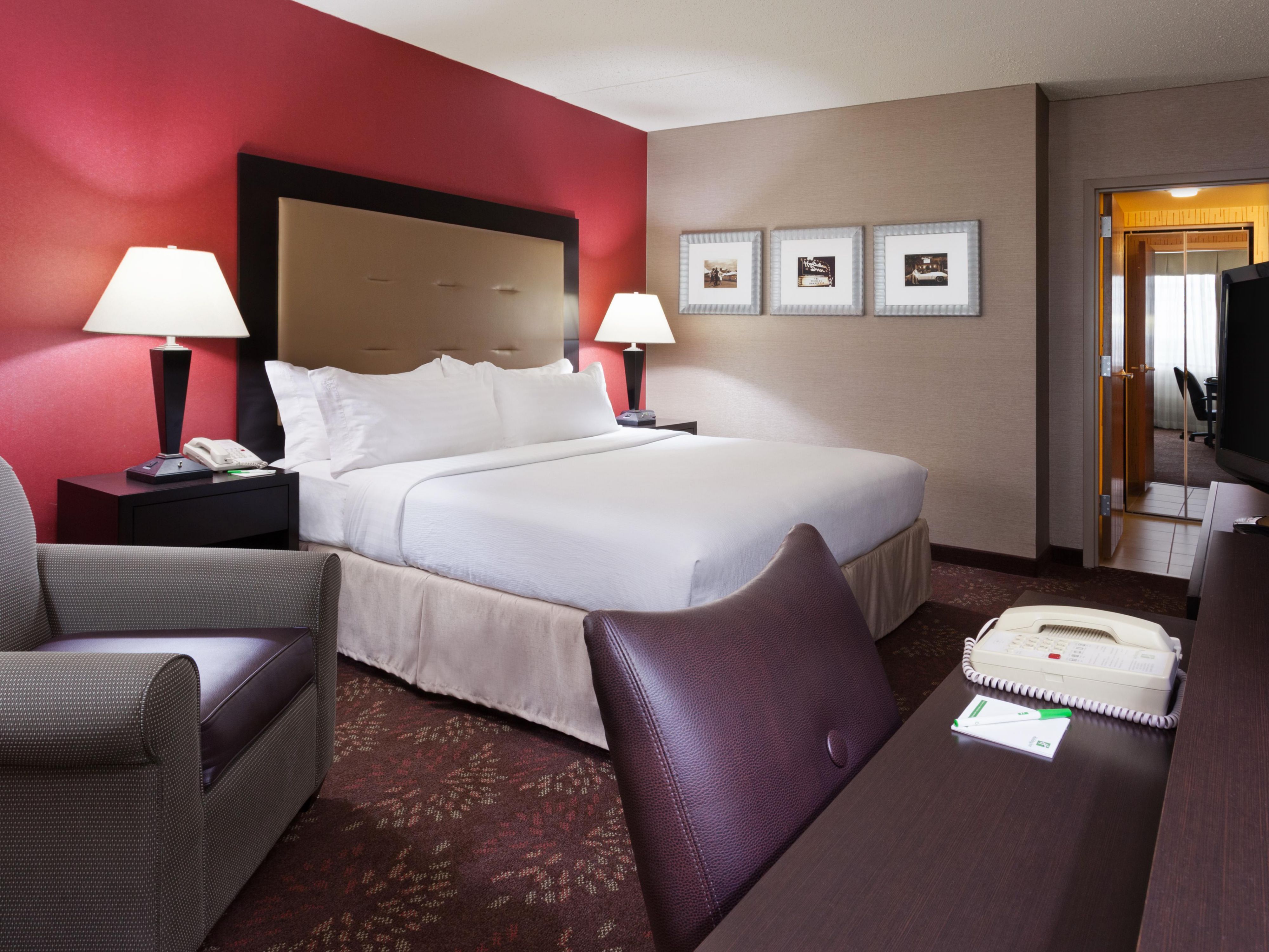 King Bed Guest Room with a great work space and complimentary WIFI